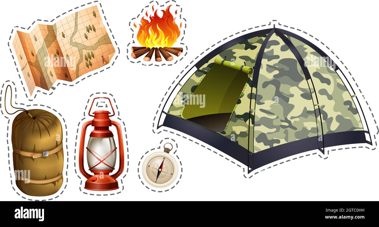 Sticker set of camping equipment Stock Vector Image & Art - Alamy