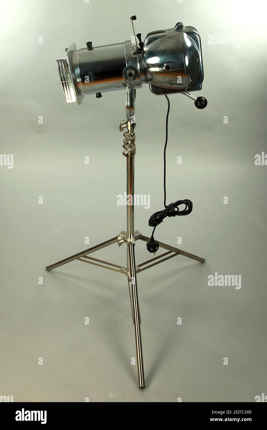 vintage industrial theatre light, Stand 1963 main stage spot light Stock Photo