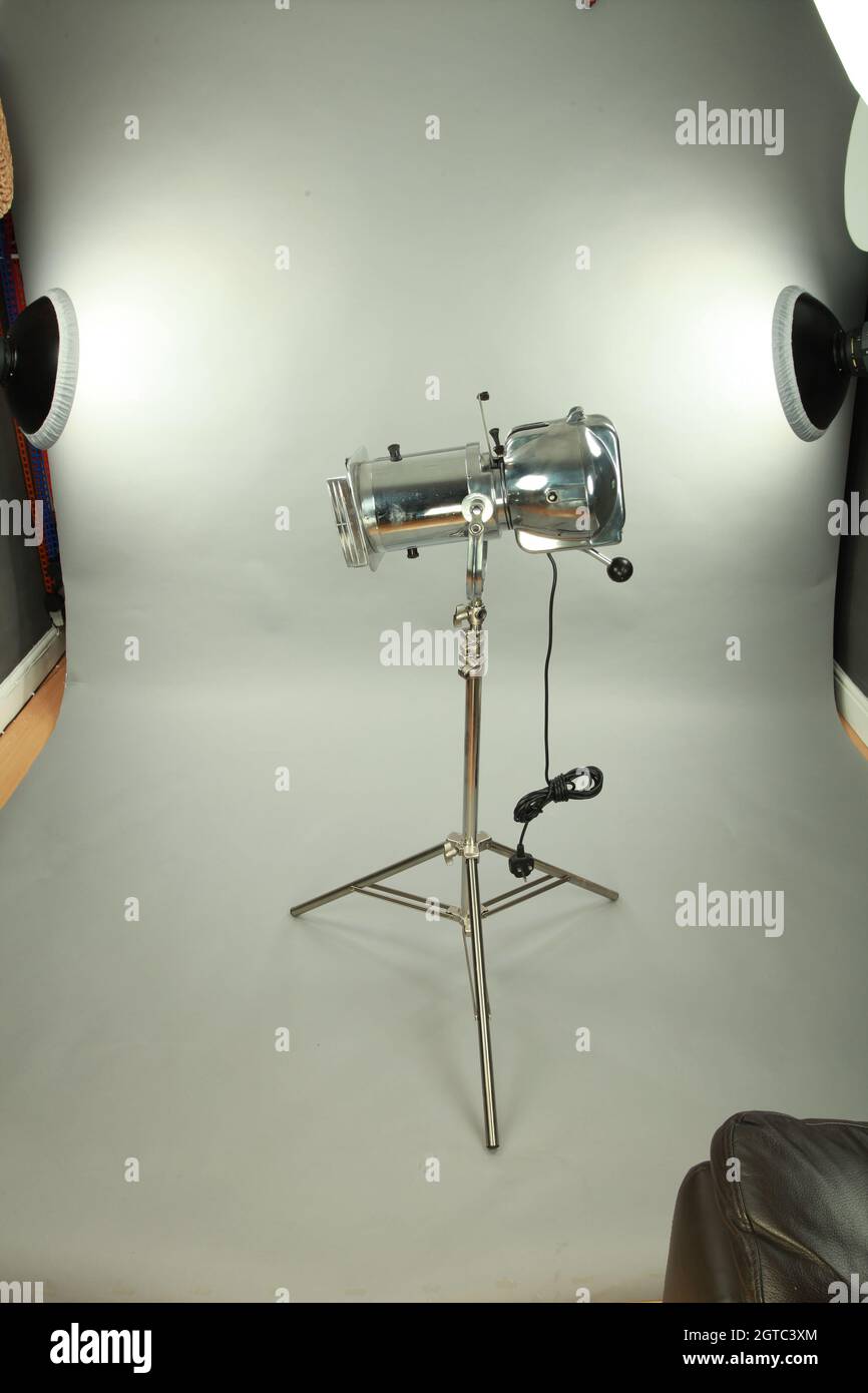 vintage industrial theatre light, Stand 1963 main stage spot light Stock Photo