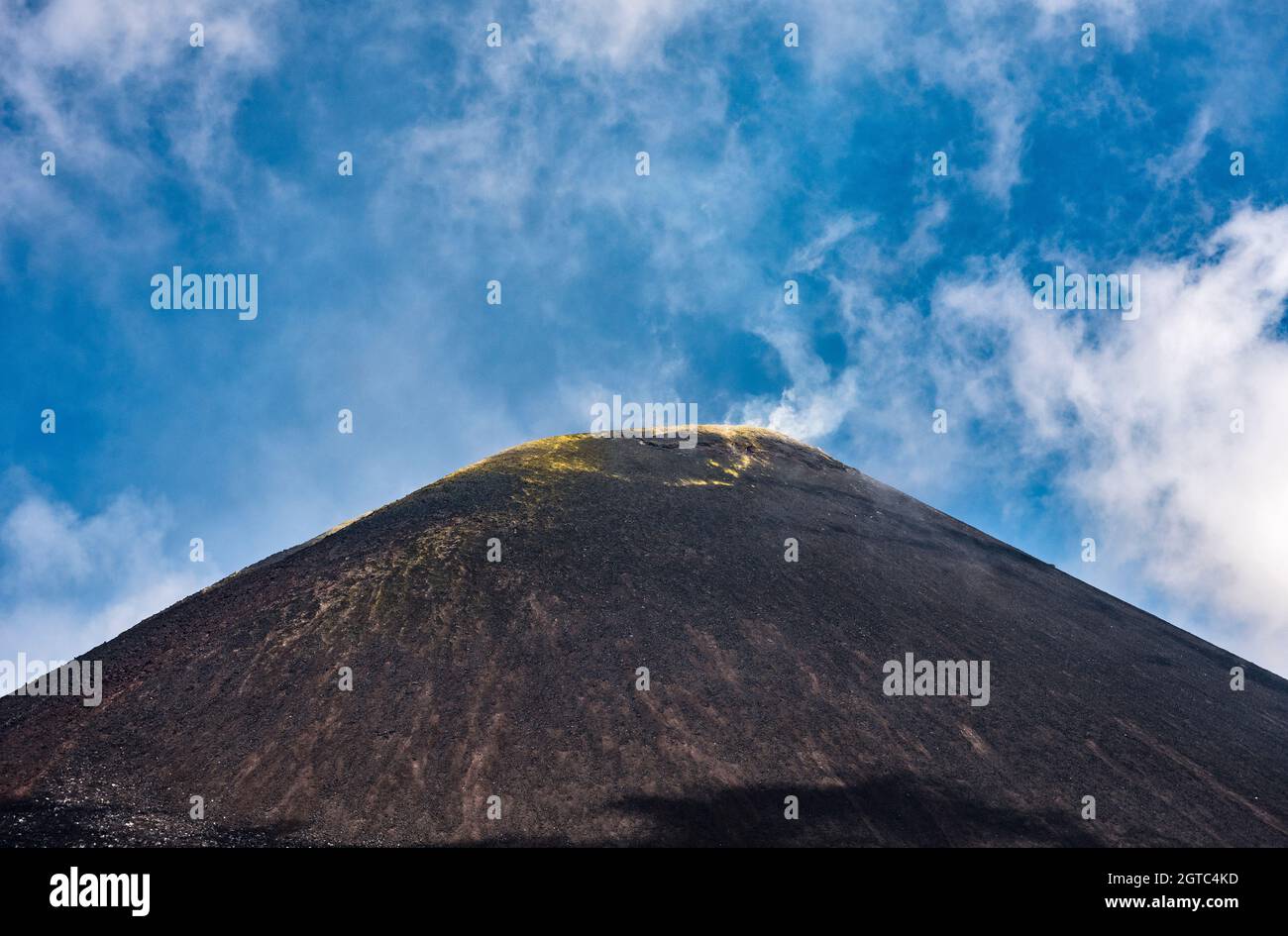 A view of the south-east volcanic crater of Mount Etna, Sicily, Italy, the most active volcano in Europe Stock Photo