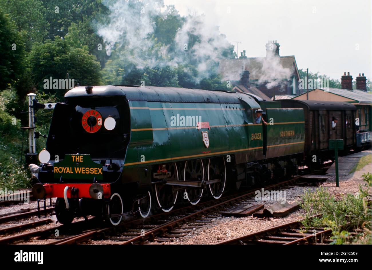 'Blackmore Vale', 34023 (21C123) Bulleid Pacific (4-6-2) in Southern Railway livery at Horsted Keynes on the Bluebell Railway.This locomotive was not Stock Photo