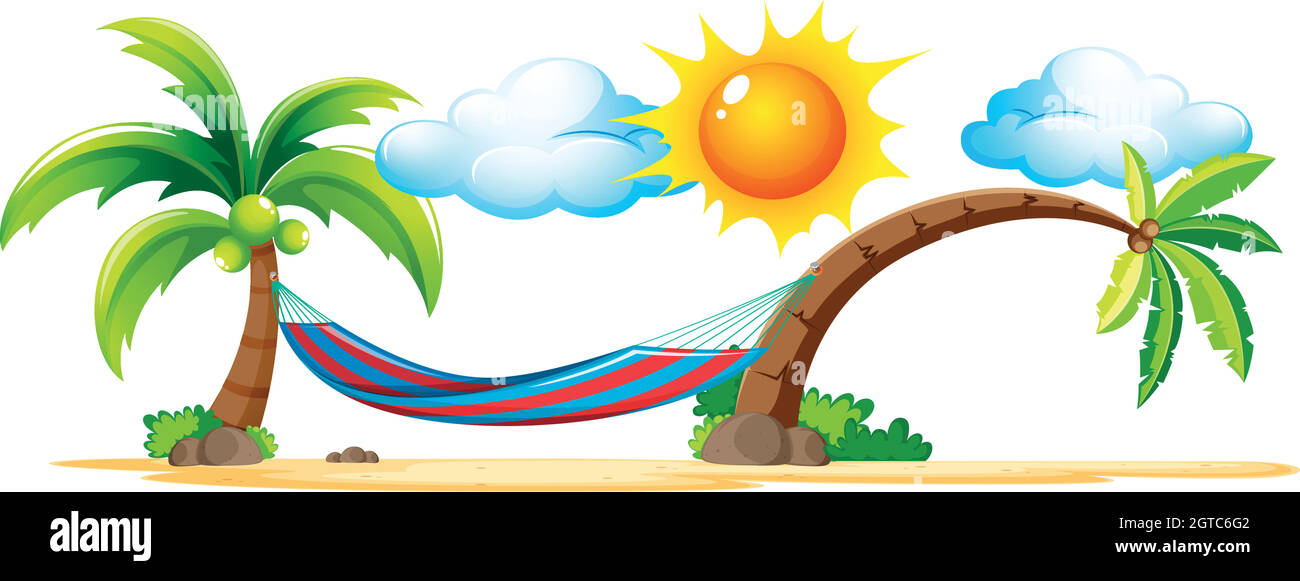 Beach scene with hammock on coconut trees Stock Vector