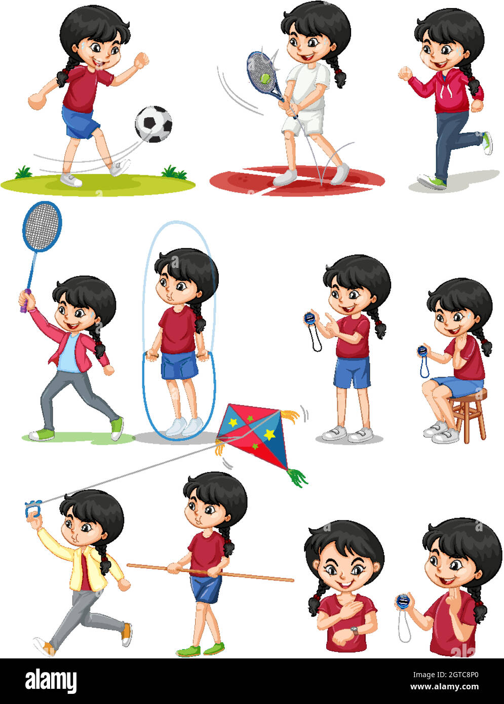 Set of girl doing different types of sports Stock Vector