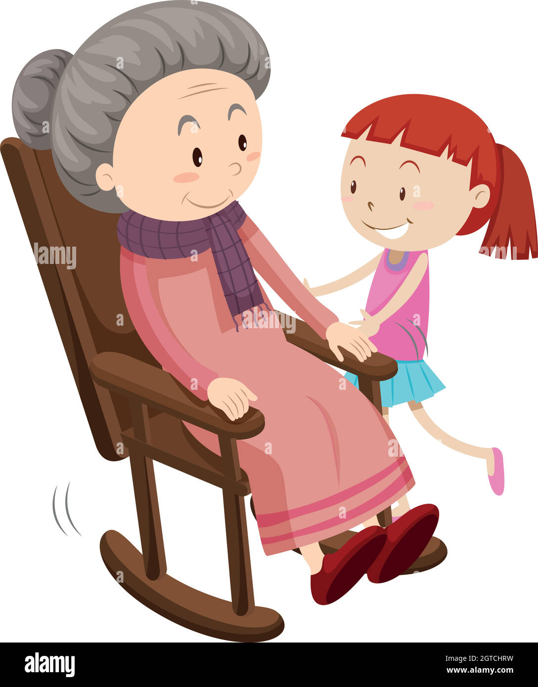 Grandmother on the rocking chair and girl Stock Vector