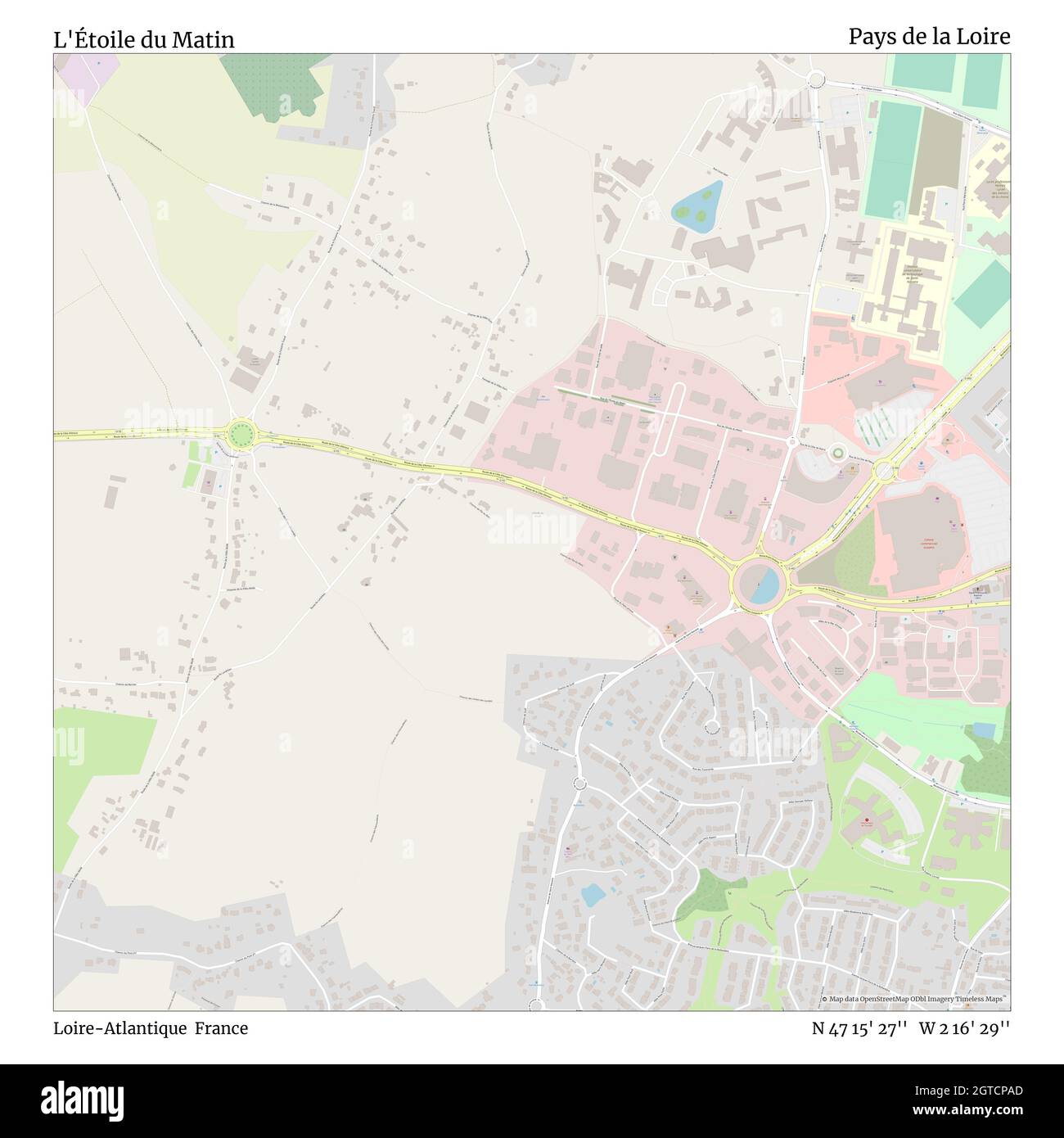 L'Étoile du Matin, Loire-Atlantique, France, Pays de la Loire, N 47 15' 27'', W 2 16' 29'', map, Timeless Map published in 2021. Travelers, explorers and adventurers like Florence Nightingale, David Livingstone, Ernest Shackleton, Lewis and Clark and Sherlock Holmes relied on maps to plan travels to the world's most remote corners, Timeless Maps is mapping most locations on the globe, showing the achievement of great dreams Stock Photo