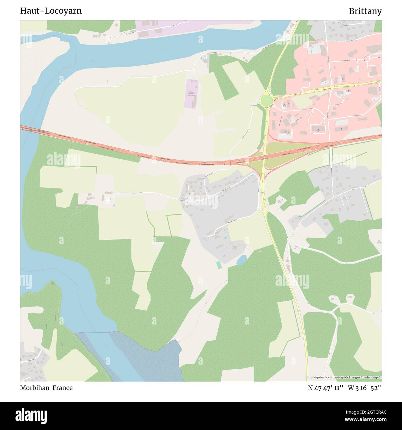 Haut-Locoyarn, Morbihan, France, Brittany, N 47 47' 11'', W 3 16' 52'', map, Timeless Map published in 2021. Travelers, explorers and adventurers like Florence Nightingale, David Livingstone, Ernest Shackleton, Lewis and Clark and Sherlock Holmes relied on maps to plan travels to the world's most remote corners, Timeless Maps is mapping most locations on the globe, showing the achievement of great dreams Stock Photo