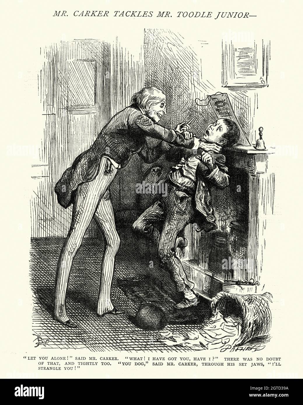 Vintage engraving of a scene from Charles Dickens's Dombey and Son. Let you alone ! said Mr Carker, What ! I have got you, have I ? Stock Photo