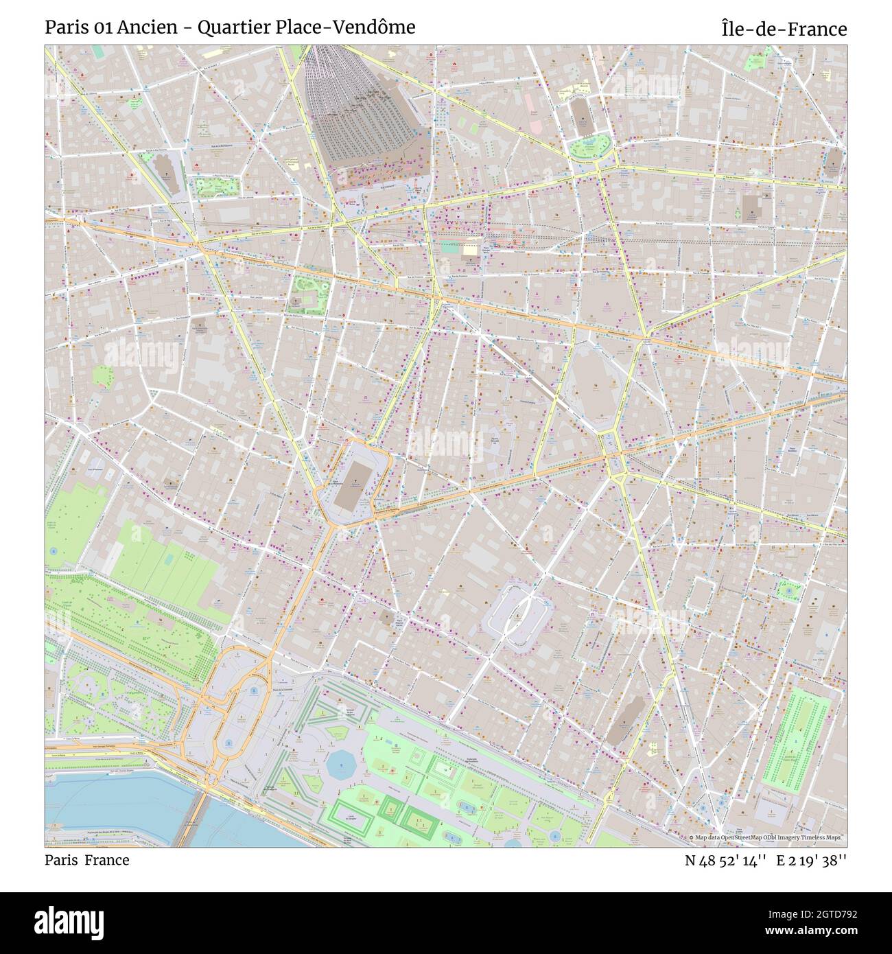 Place Vendome Paris Map Paris 01 Ancien - Quartier Place-Vendôme, Paris, France, Île-De-France, N  48 52' 14'', E 2 19' 38'', Map, Timeless Map Published In 2021. Travelers,  Explorers And Adventurers Like Florence Nightingale, David Livingstone,