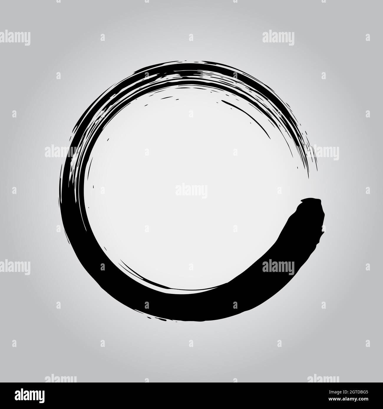 Black grunge Zen ring shape. Black Enso Zen symbol. Circular label, logo, text frame, banner, badge. Grunge design element. Isolated. Distress texture Stock Vector