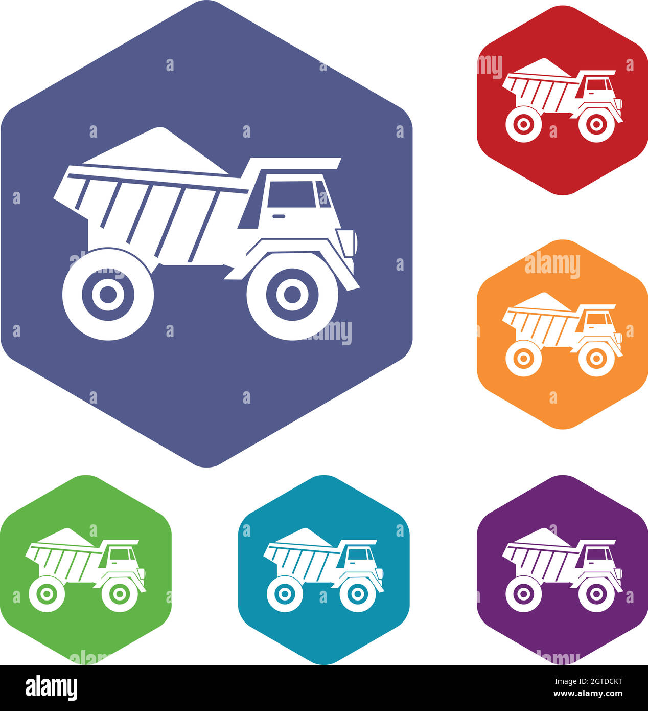 Dump truck with sand icons set Stock Vector