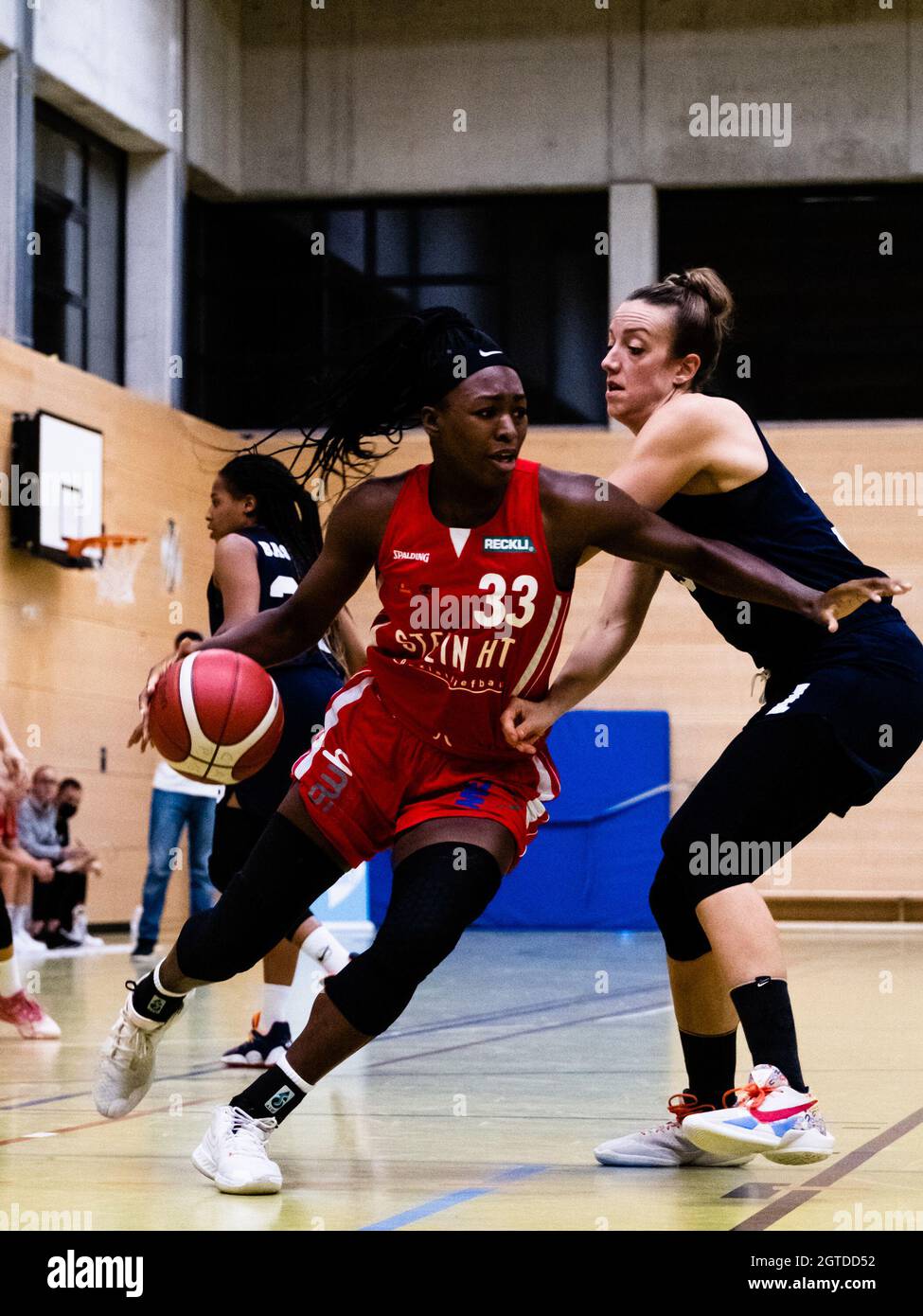 Duesseldorf, Germany. 01st Oct, 2021. Nicole Enabosi ( 33 Herner TC )  controls the ball during the 1. Toyota Damen Basketball Bundesliga game  between the Capitol Bascats Duesseldorf and Herner TC at