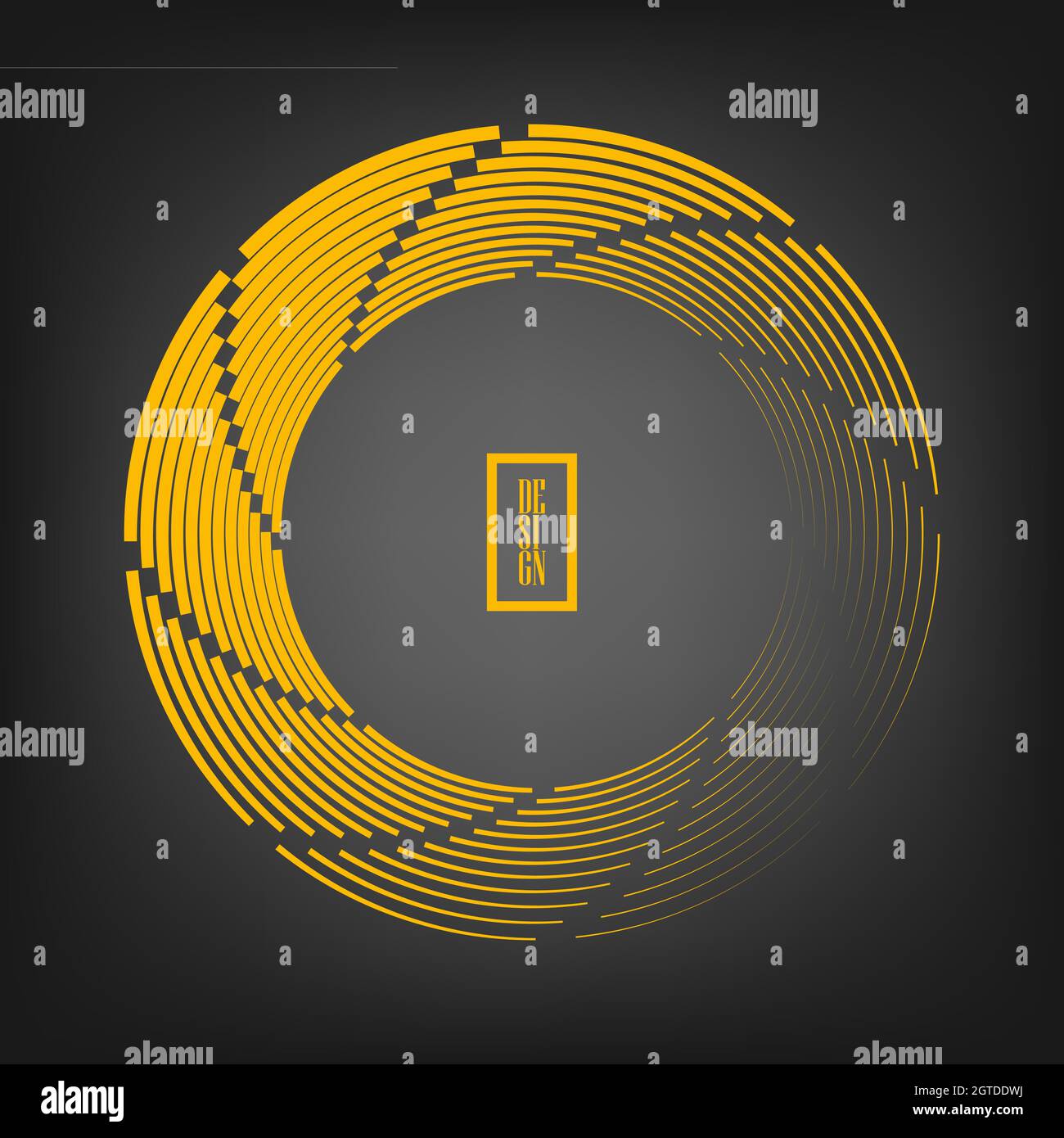 Yellow rectangle curvy lines in circle form. Geometric art. Design