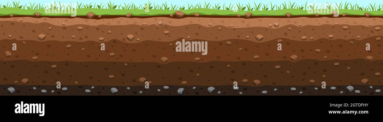 Layer of fertile soil. Cut with grass sections of chernozem and clay layers Stock Vector