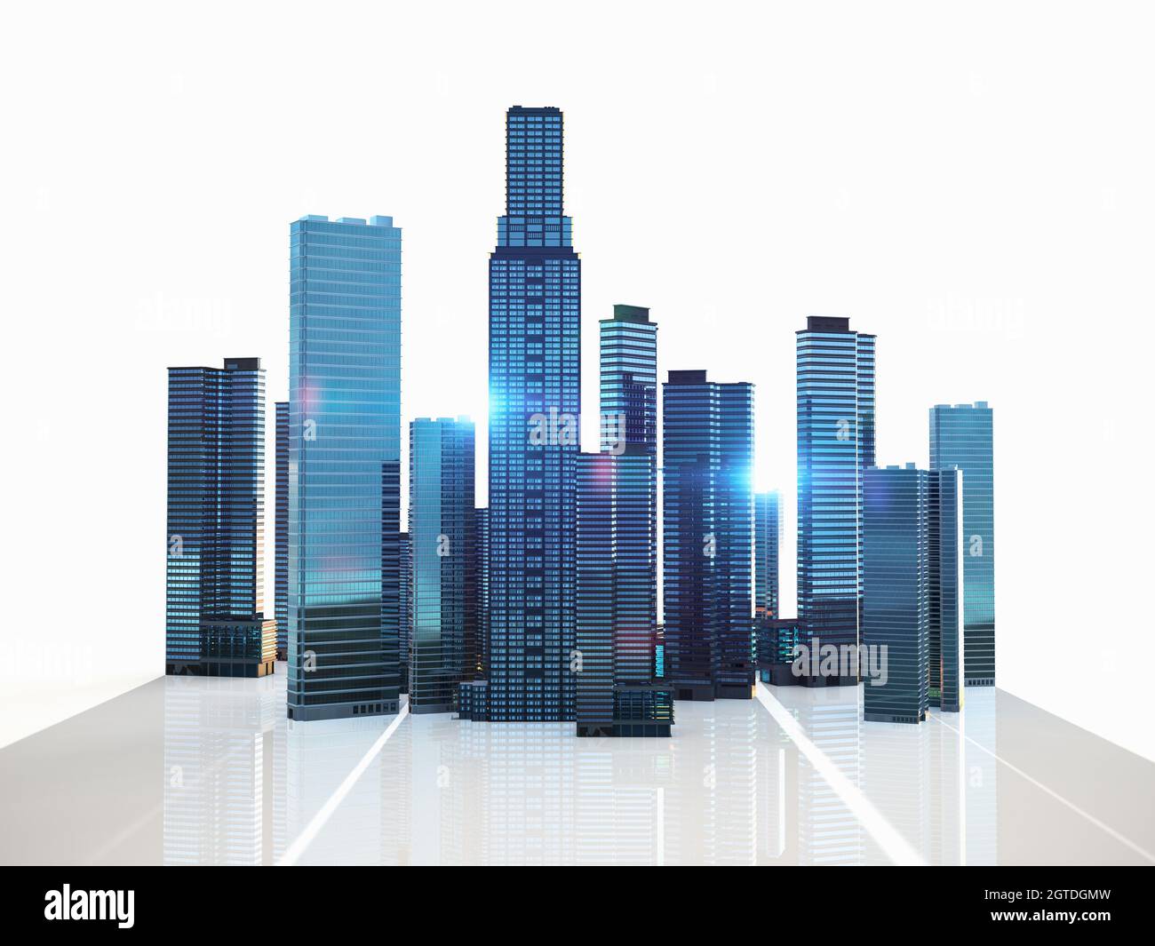 Premium Photo  3d rendering high rise building with blue sky background