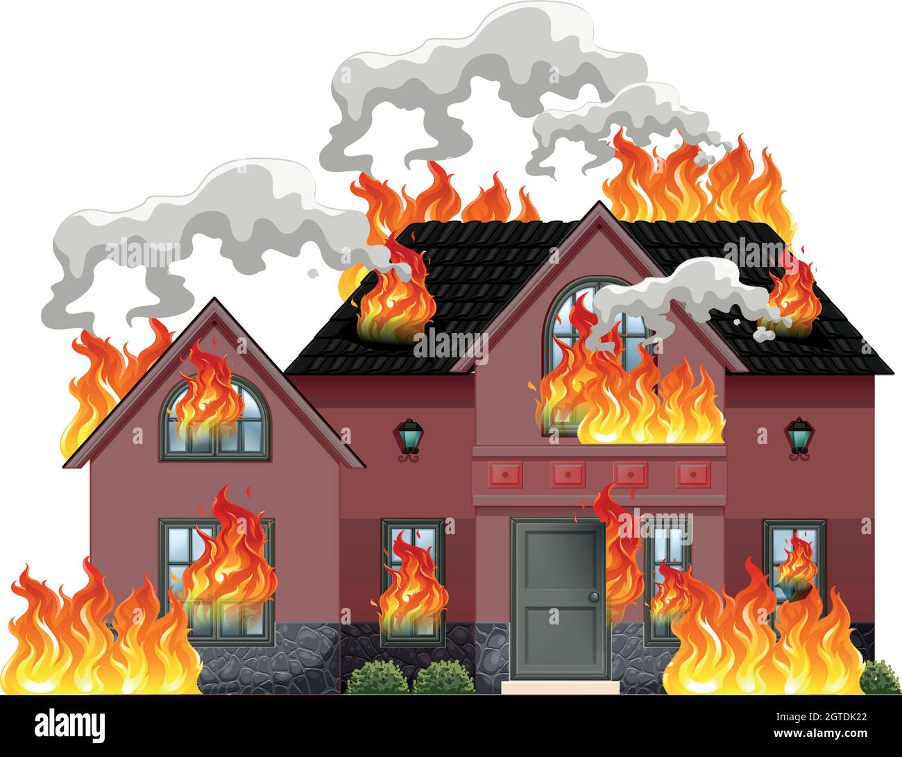 A modern house on fire Stock Vector