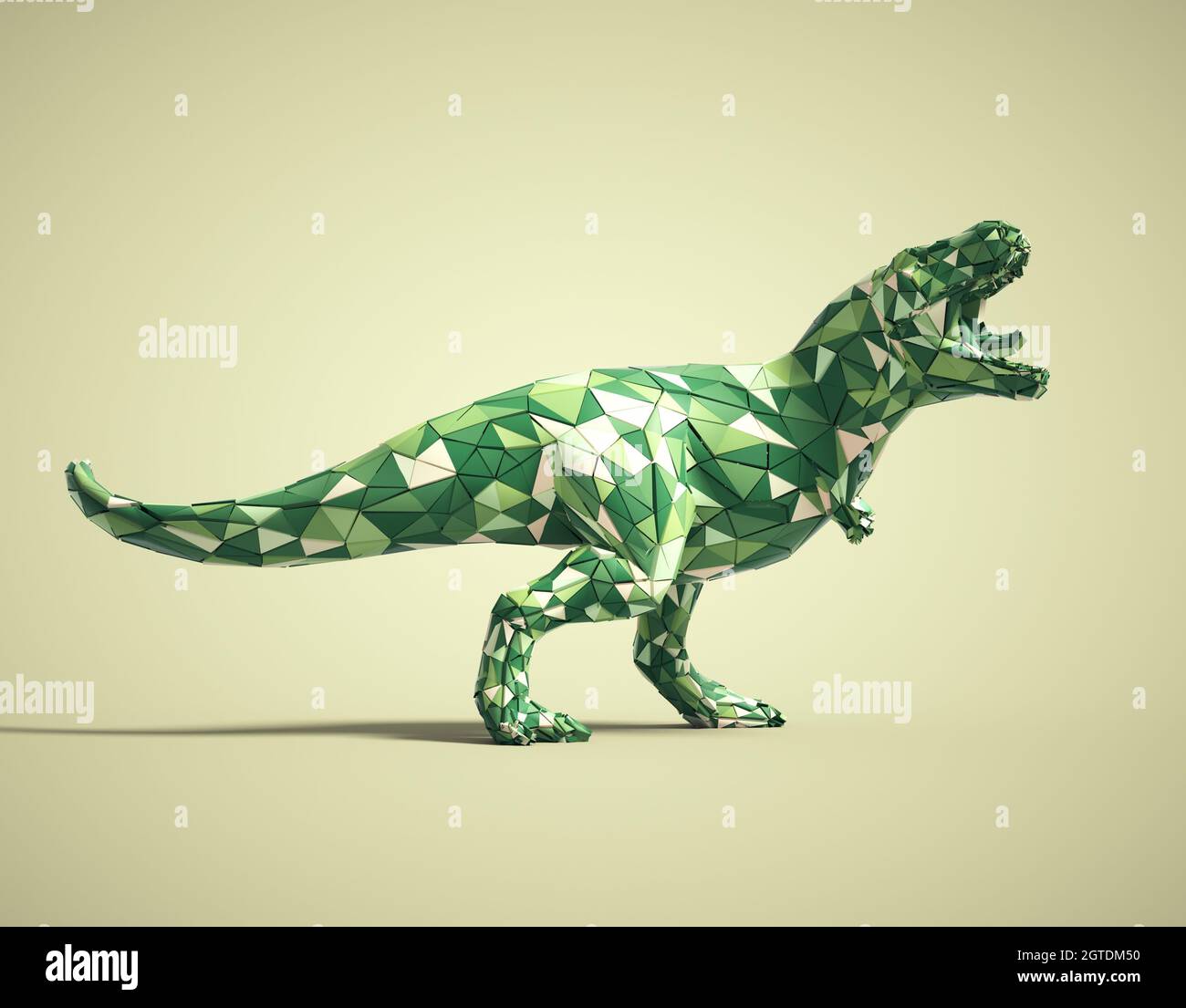 Low poly green dinosaur.  Creative and complex concept. This is a 3d render illustration Stock Photo