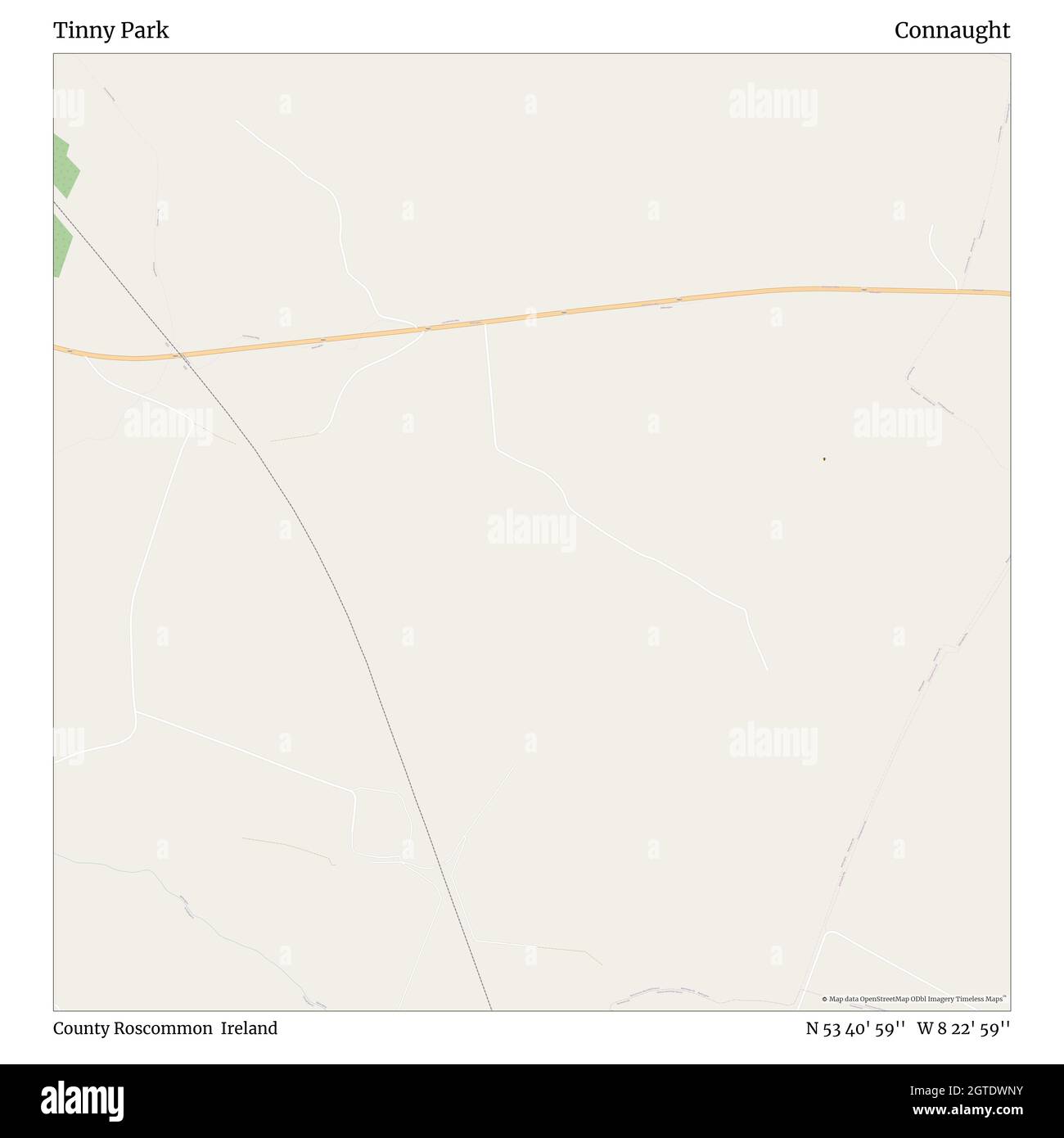 Tinny Park, County Roscommon, Ireland, Connaught, N 53 40' 59'', W 8 22' 59'', map, Timeless Map published in 2021. Travelers, explorers and adventurers like Florence Nightingale, David Livingstone, Ernest Shackleton, Lewis and Clark and Sherlock Holmes relied on maps to plan travels to the world's most remote corners, Timeless Maps is mapping most locations on the globe, showing the achievement of great dreams Stock Photo