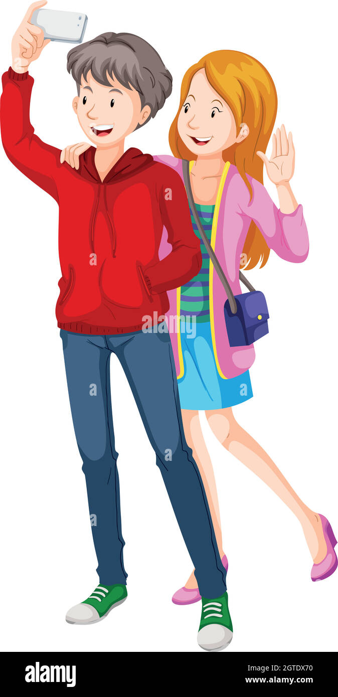 Love couple taking picture from cellphone Stock Vector