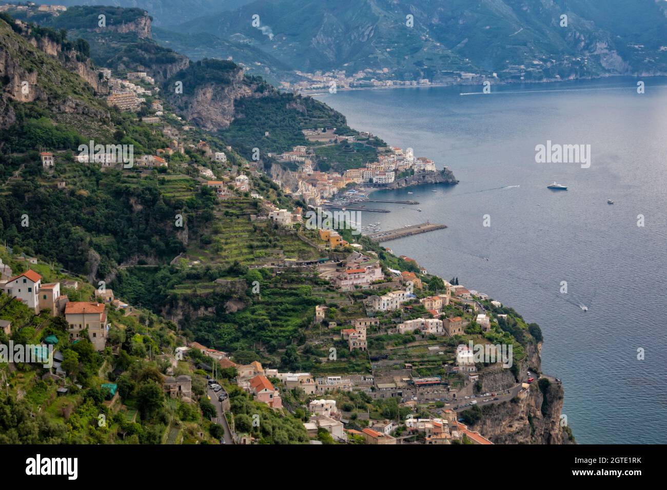 Looking down on the town of Amalfi on the Amalfi Coast, Campania, Italy Stock Photo