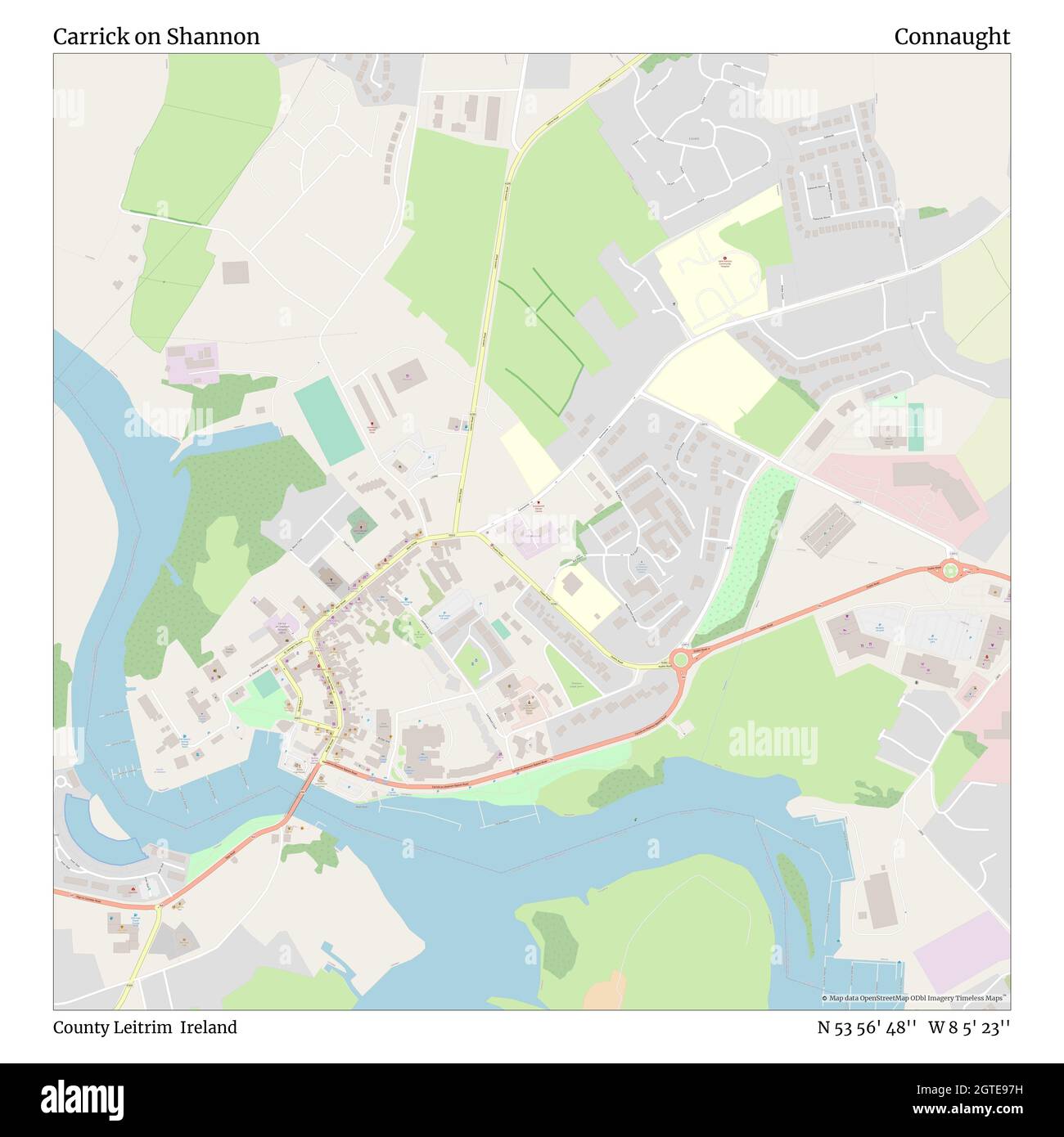Carrick On Shannon Map Carrick On Shannon, County Leitrim, Ireland, Connaught, N 53 56' 48'', W 8  5' 23'', Map, Timeless Map Published In 2021. Travelers, Explorers And  Adventurers Like Florence Nightingale, David Livingstone, Ernest Shackleton,