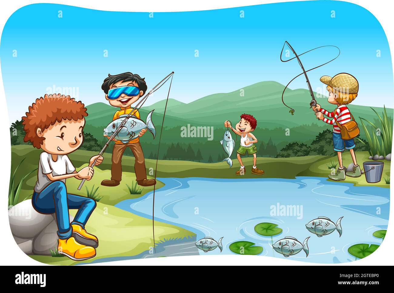 Детская рыбалка вектор