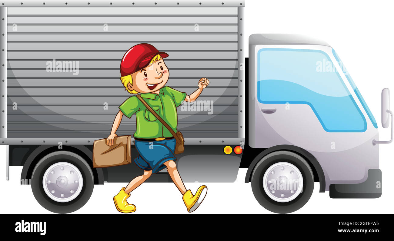 A mailman and a delivery truck Stock Vector