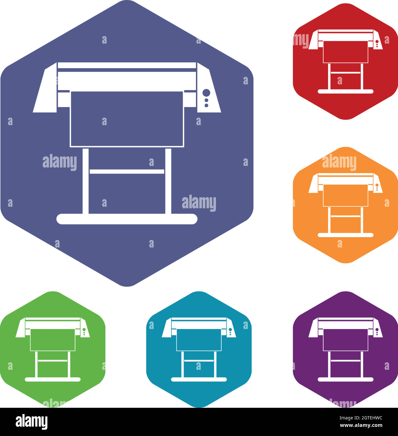 Large format inkjet printer icons set Stock Vector