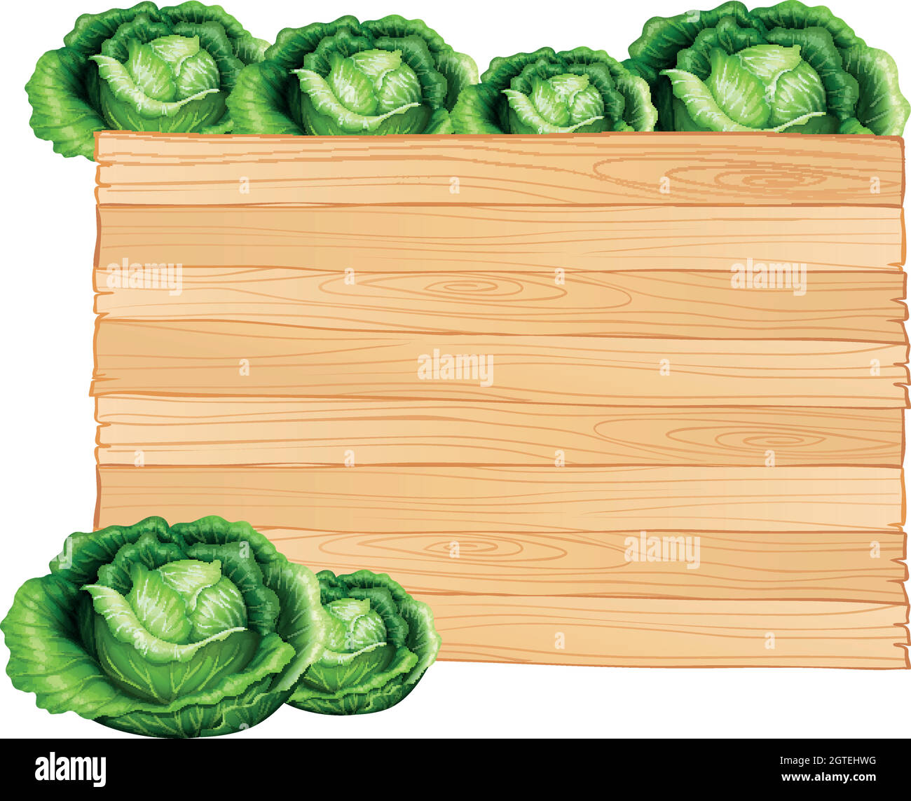 Wooden board and cabbages Stock Vector