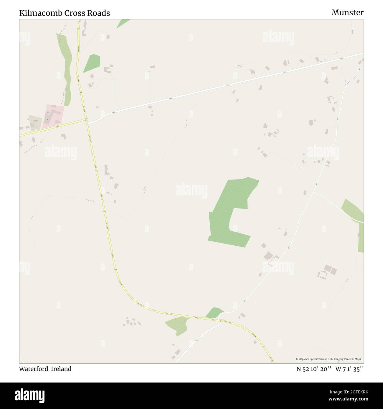 Kilmacomb Cross Roads, Waterford, Ireland, Munster, N 52 10' 20'', W 7 1' 35'', map, Timeless Map published in 2021. Travelers, explorers and adventurers like Florence Nightingale, David Livingstone, Ernest Shackleton, Lewis and Clark and Sherlock Holmes relied on maps to plan travels to the world's most remote corners, Timeless Maps is mapping most locations on the globe, showing the achievement of great dreams Stock Photo