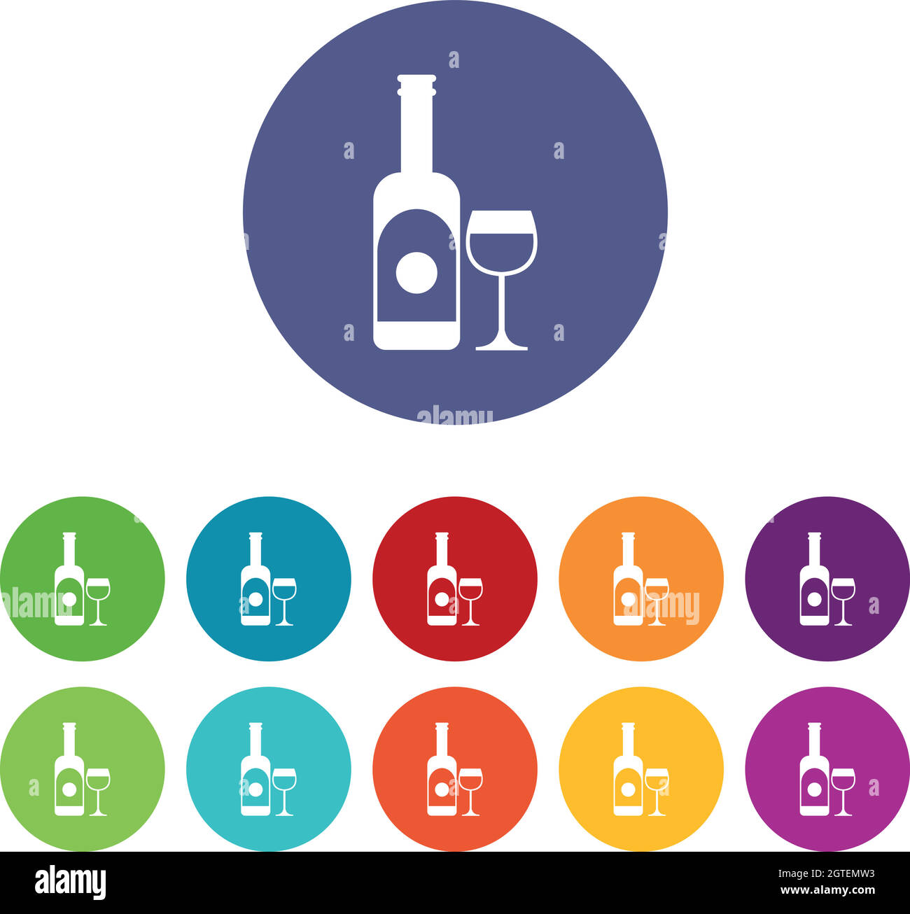 Wine and glass set icons Stock Vector