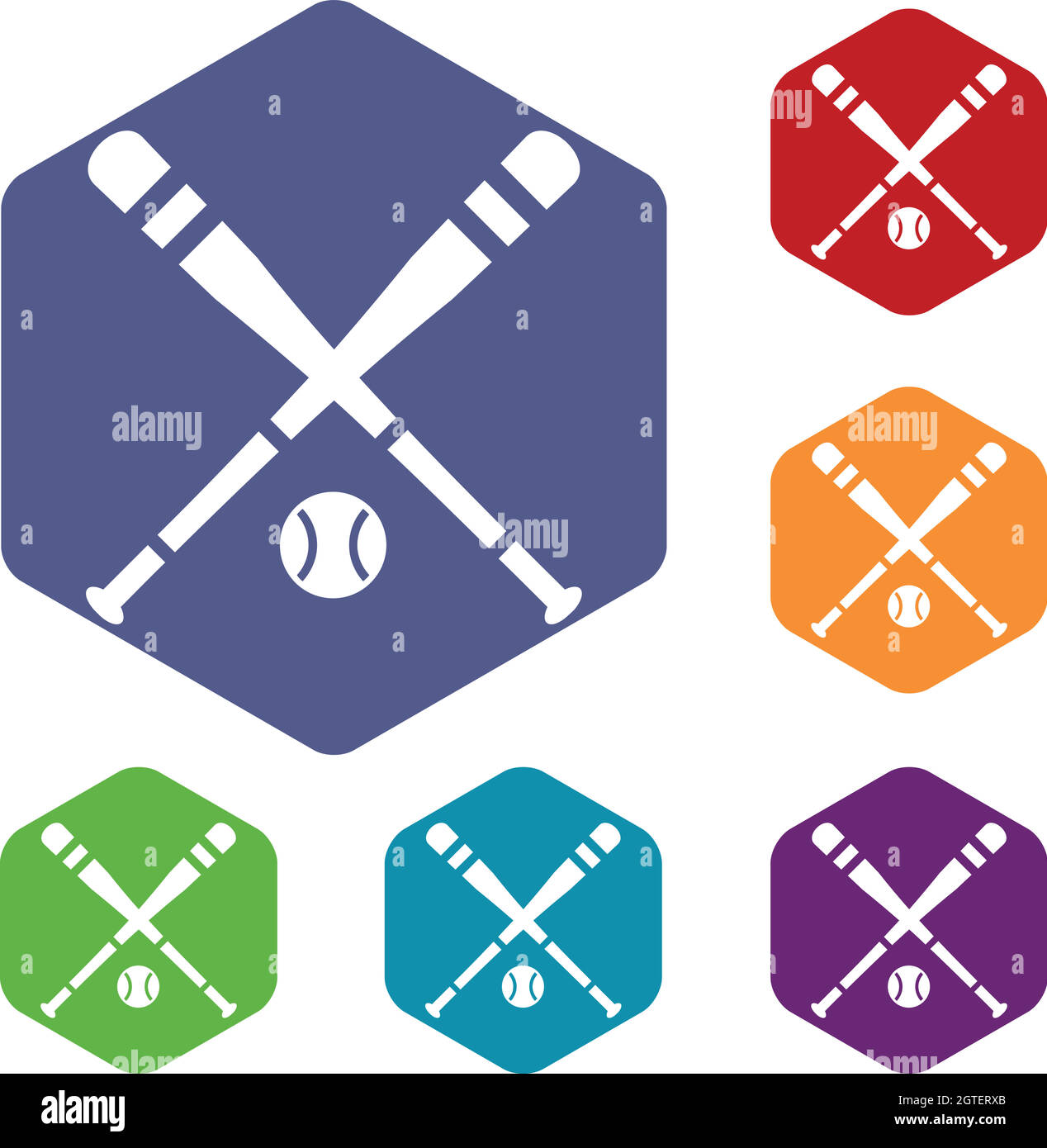 Baseball bat and ball icons set Stock Vector