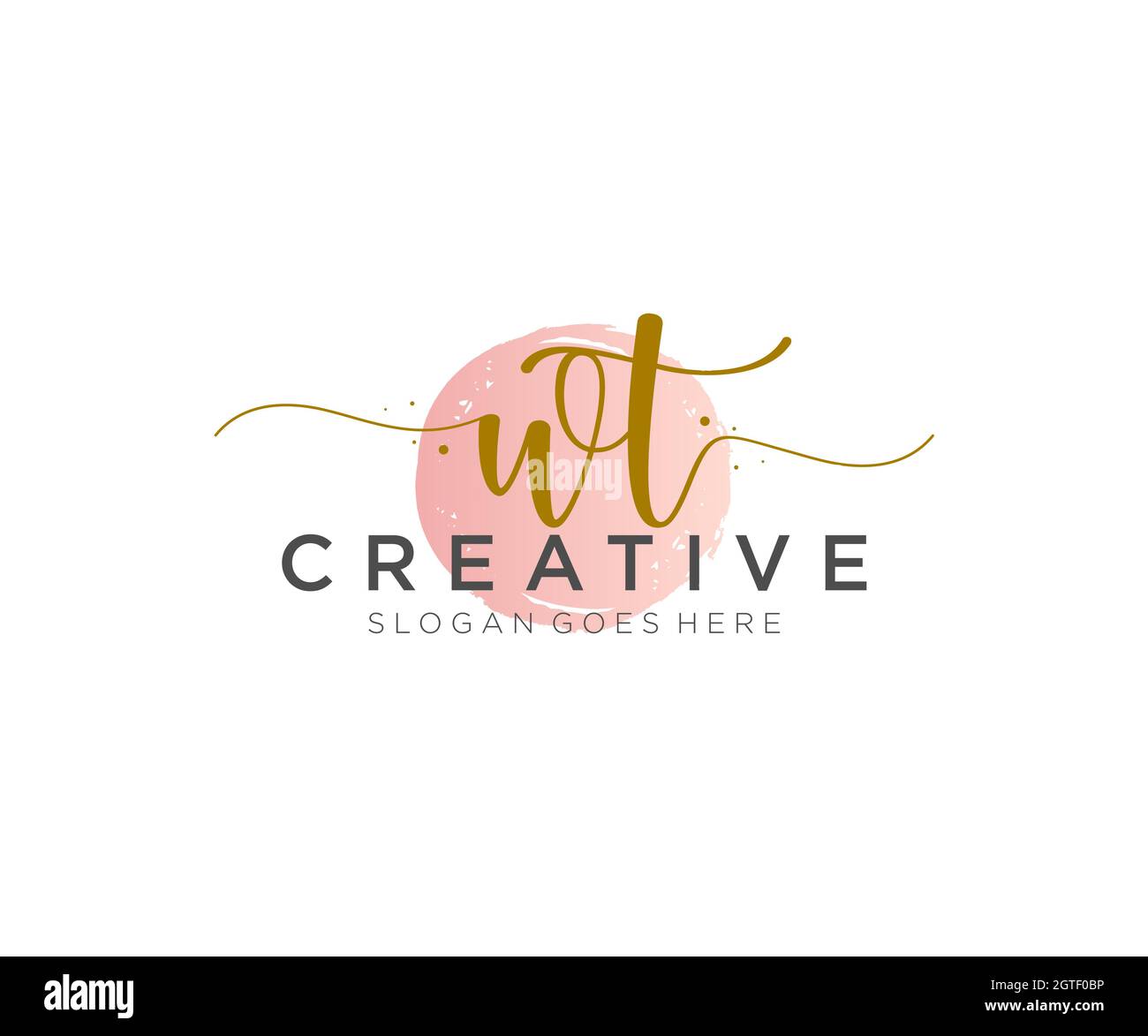 WT Feminine logo beauty monogram and elegant logo design, handwriting logo of initial signature, wedding, fashion, floral and botanical with creative Stock Vector