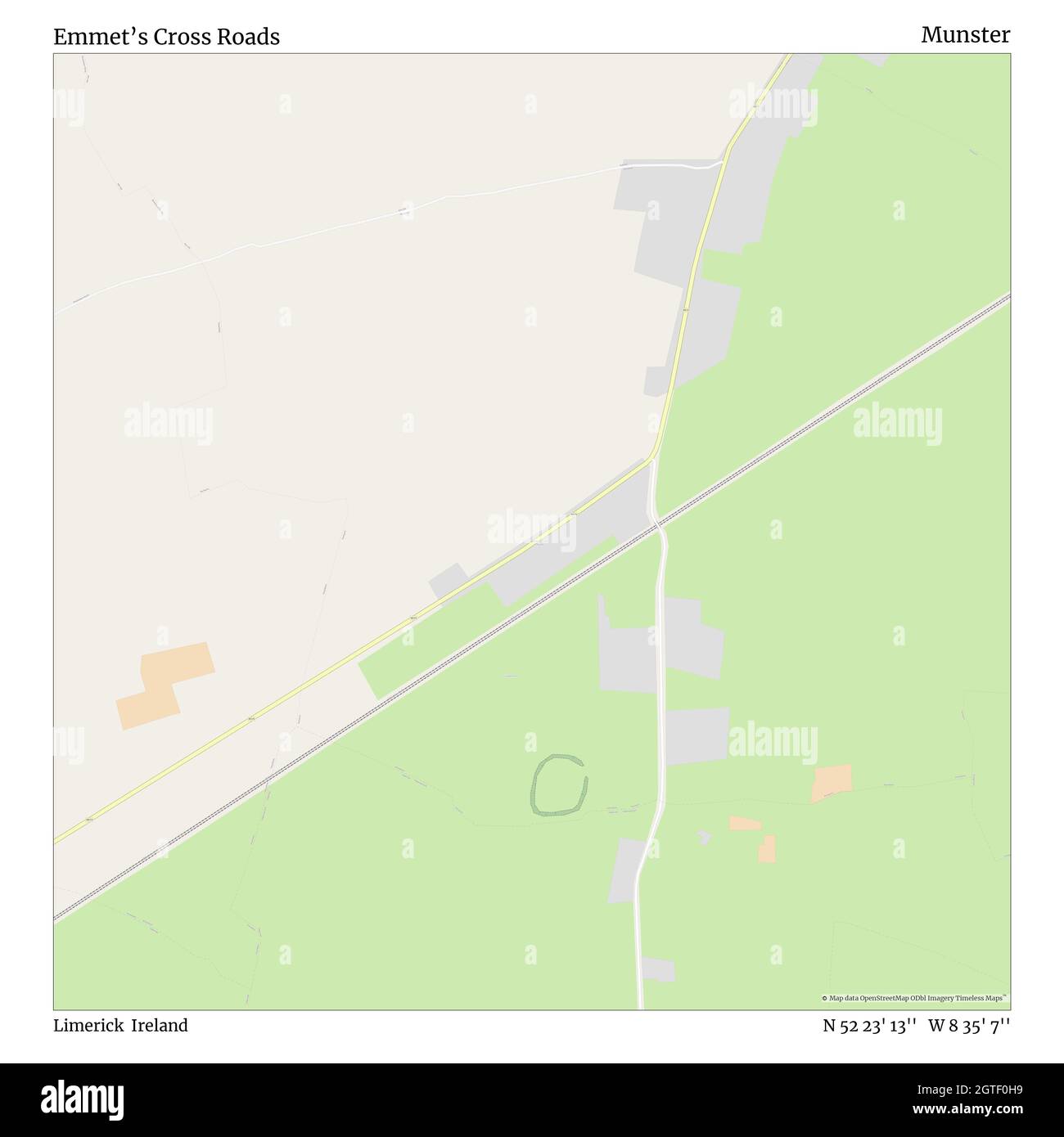 Emmet’s Cross Roads, Limerick, Ireland, Munster, N 52 23' 13'', W 8 35' 7'', map, Timeless Map published in 2021. Travelers, explorers and adventurers like Florence Nightingale, David Livingstone, Ernest Shackleton, Lewis and Clark and Sherlock Holmes relied on maps to plan travels to the world's most remote corners, Timeless Maps is mapping most locations on the globe, showing the achievement of great dreams Stock Photo