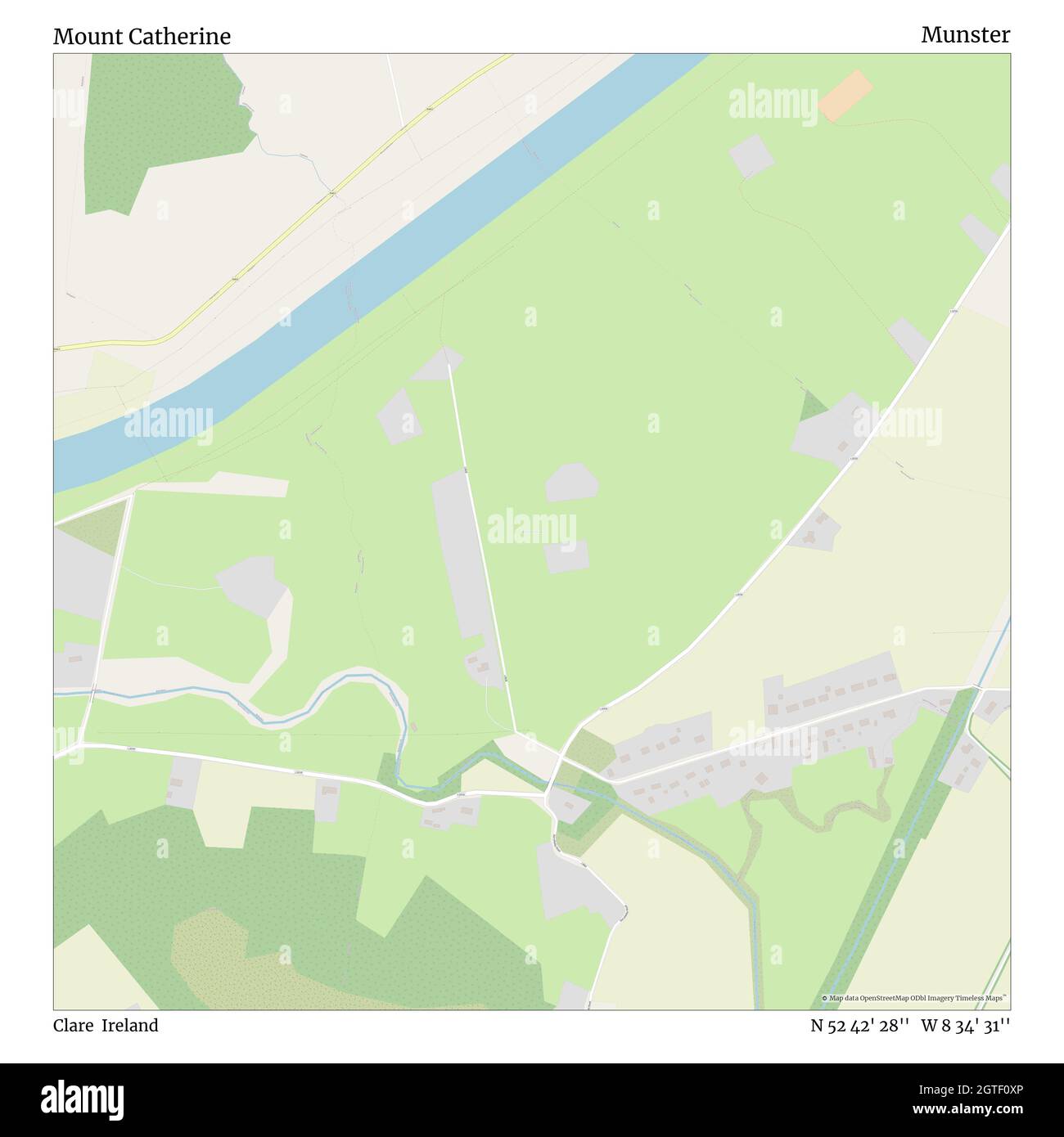 Mount Catherine, Clare, Ireland, Munster, N 52 42' 28'', W 8 34' 31'', map, Timeless Map published in 2021. Travelers, explorers and adventurers like Florence Nightingale, David Livingstone, Ernest Shackleton, Lewis and Clark and Sherlock Holmes relied on maps to plan travels to the world's most remote corners, Timeless Maps is mapping most locations on the globe, showing the achievement of great dreams Stock Photo