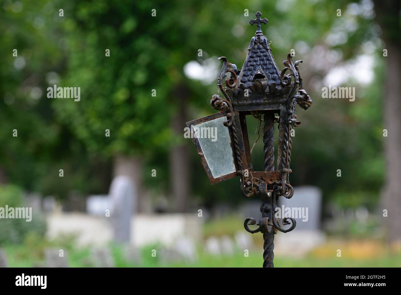 Vienna, Austria. The Vienna Central Cemetery. Old rusted grave lanterns Stock Photo