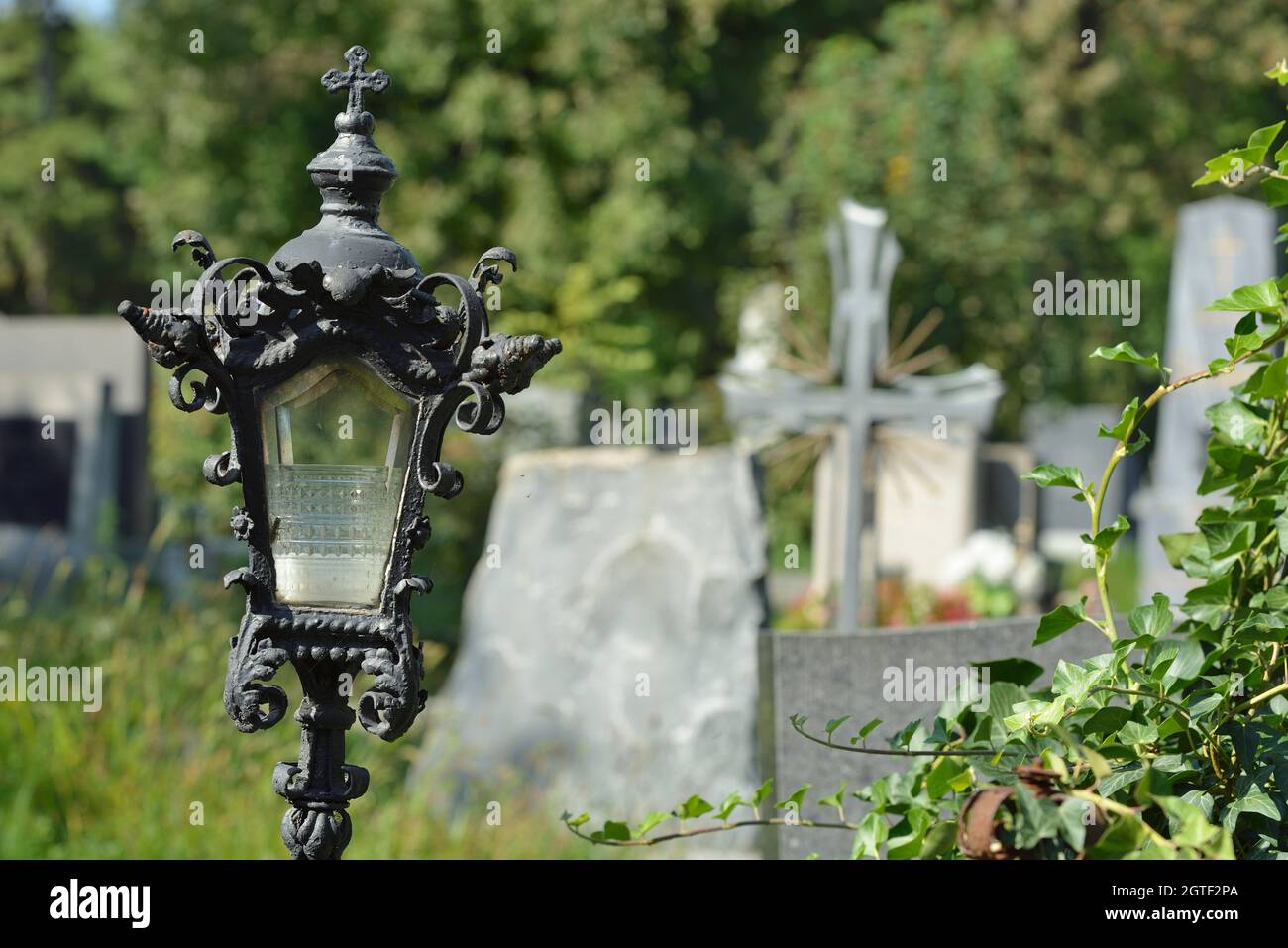 Vienna, Austria. The Vienna Central Cemetery. Old rusted grave lanterns Stock Photo