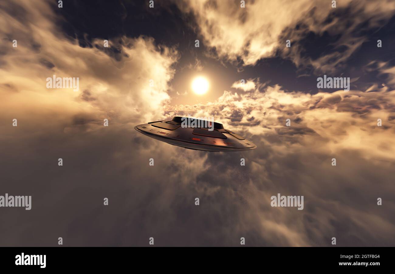 A UFO Flying At High Altitude Stock Photo