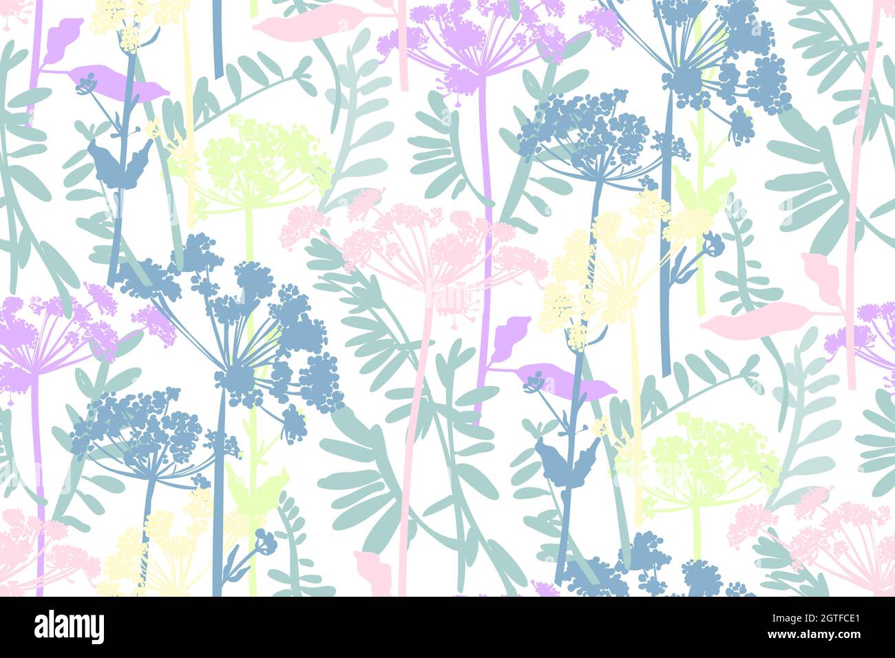 Floral seamless background pattern hand drawn. Wild flowers and leaves ...