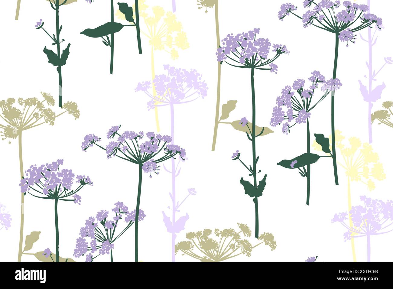 Floral seamless background pattern hand drawn. Wild flowers and leaves ...