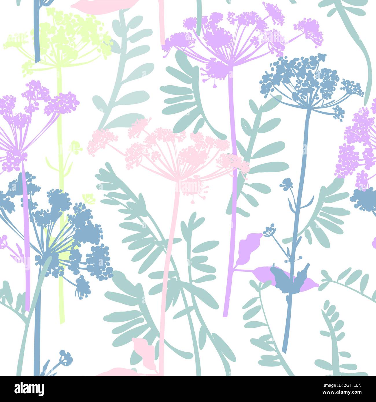 Floral seamless background pattern hand drawn. Wild flowers and leaves ...