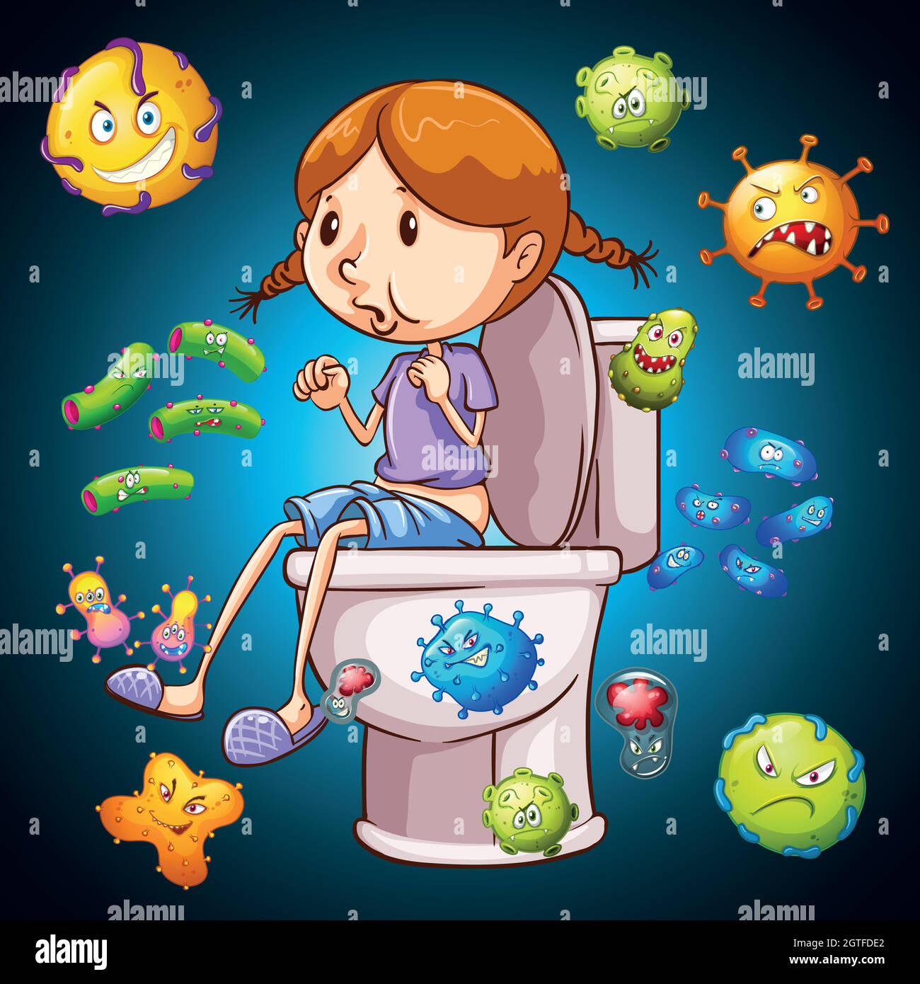 Bacteria all over the toilet Stock Vector