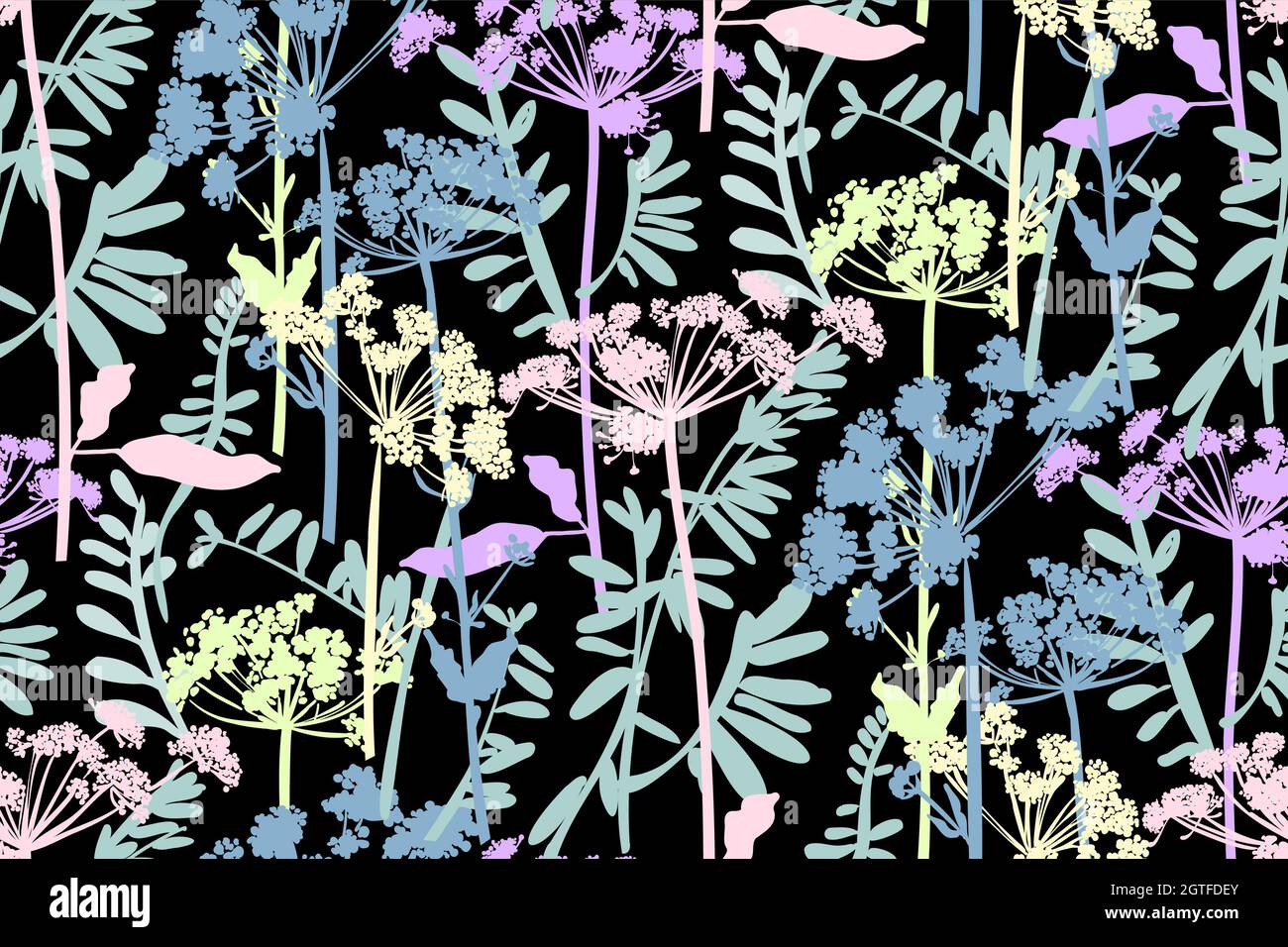 Floral seamless background pattern hand drawn. Wild flowers and leaves ...