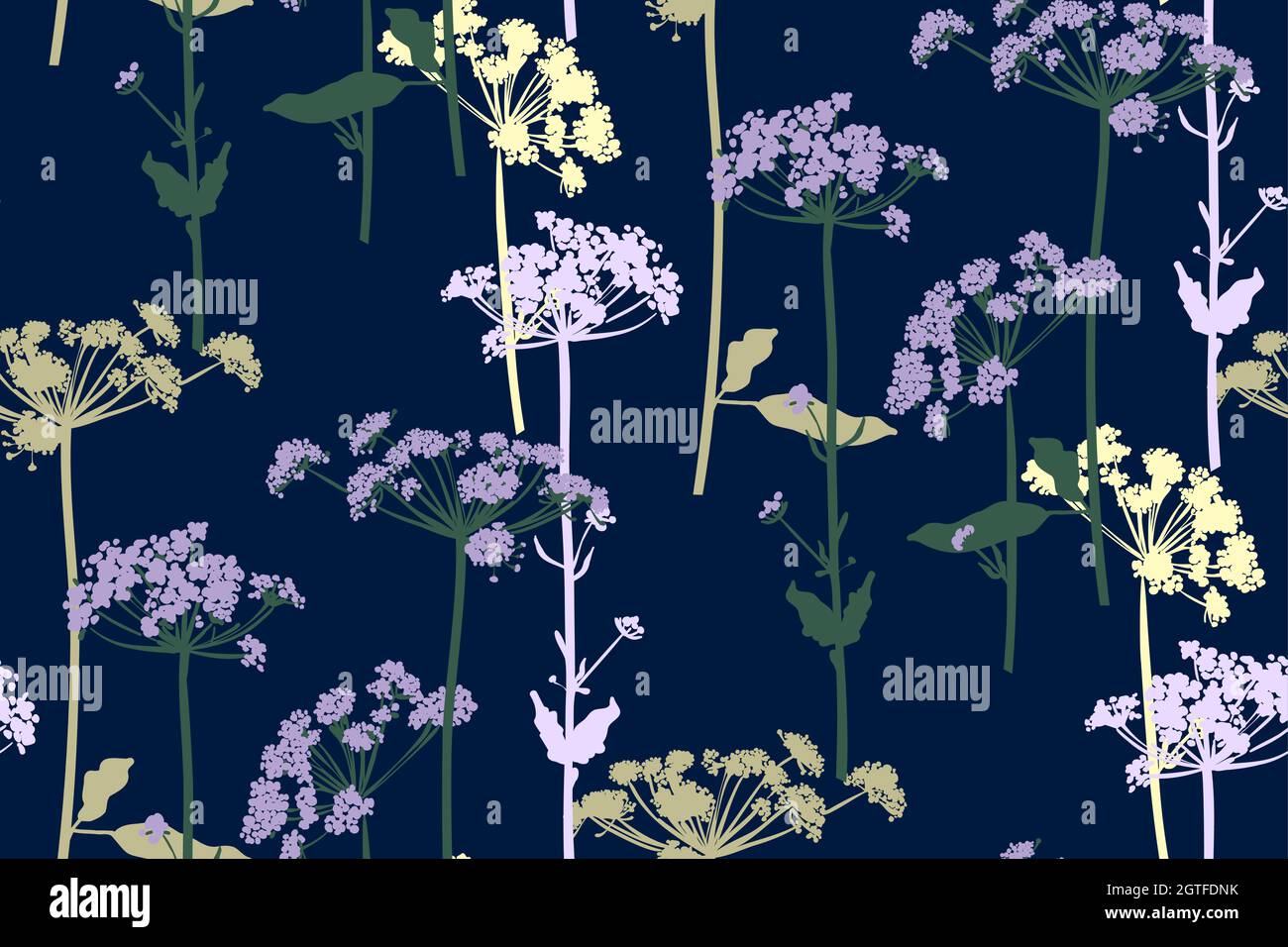 Floral seamless background pattern hand drawn. Wild flowers and leaves ...