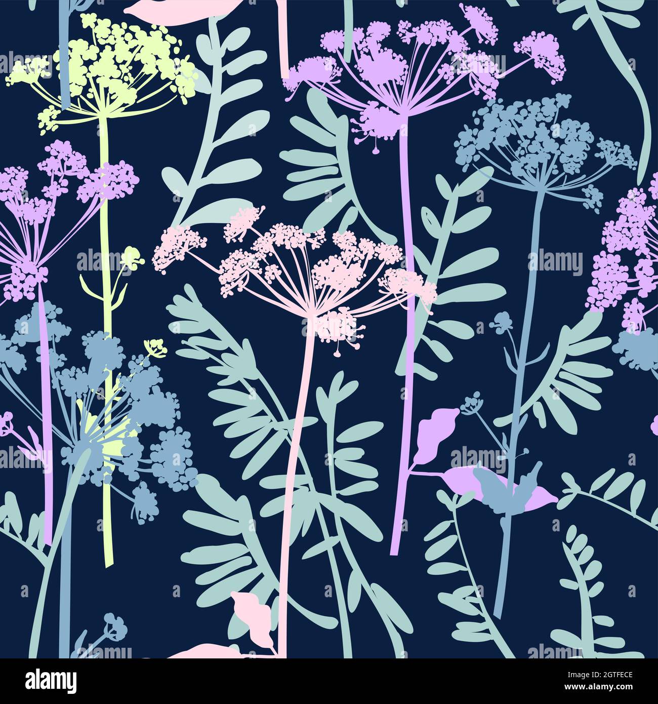 Floral seamless background pattern hand drawn. Wild flowers and leaves ...