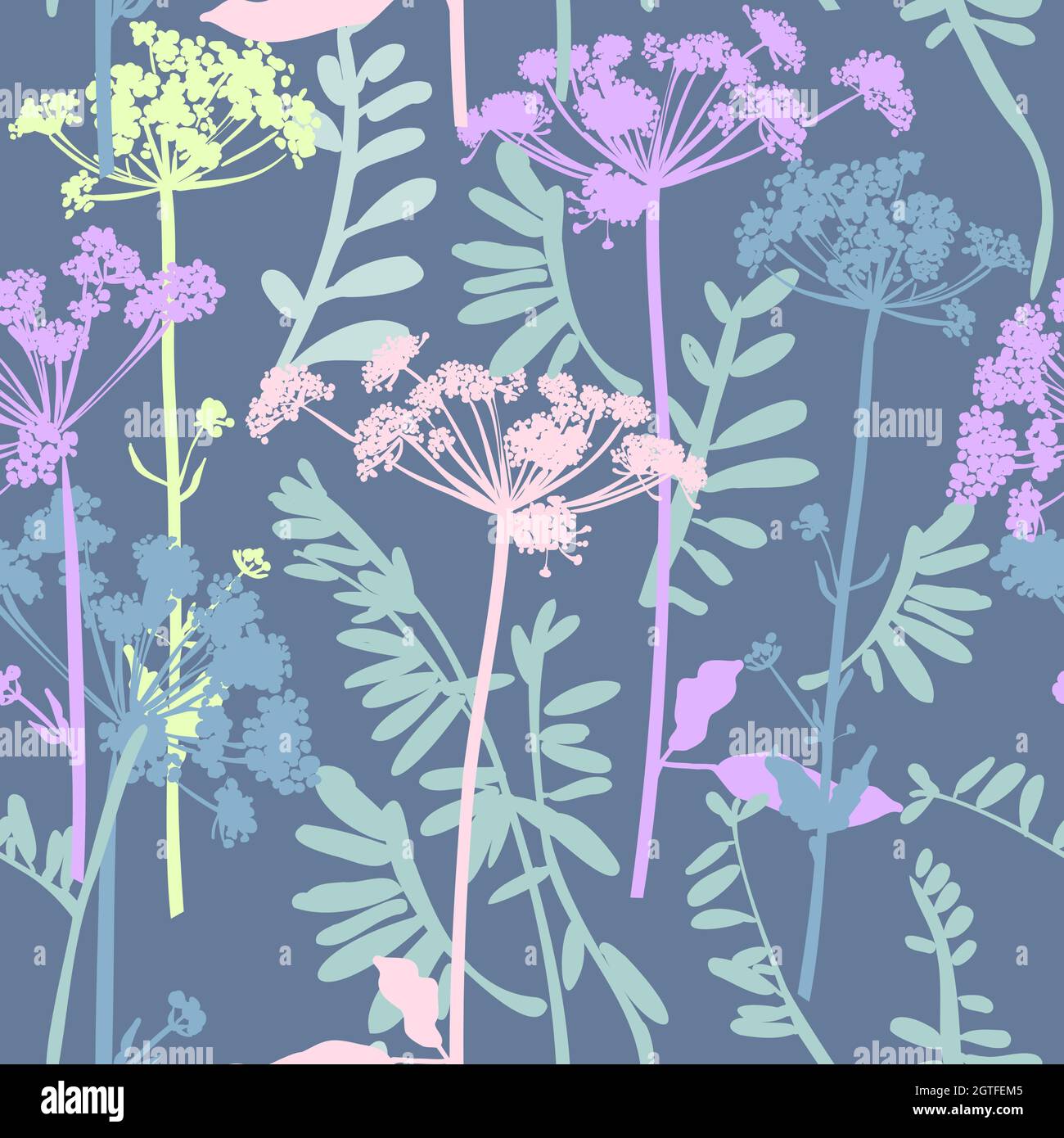Floral seamless background pattern hand drawn. Wild flowers and leaves ...