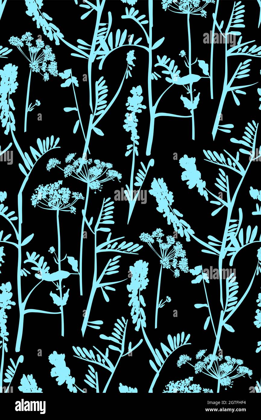 Floral seamless background pattern hand drawn. Wild flowers and leaves ...