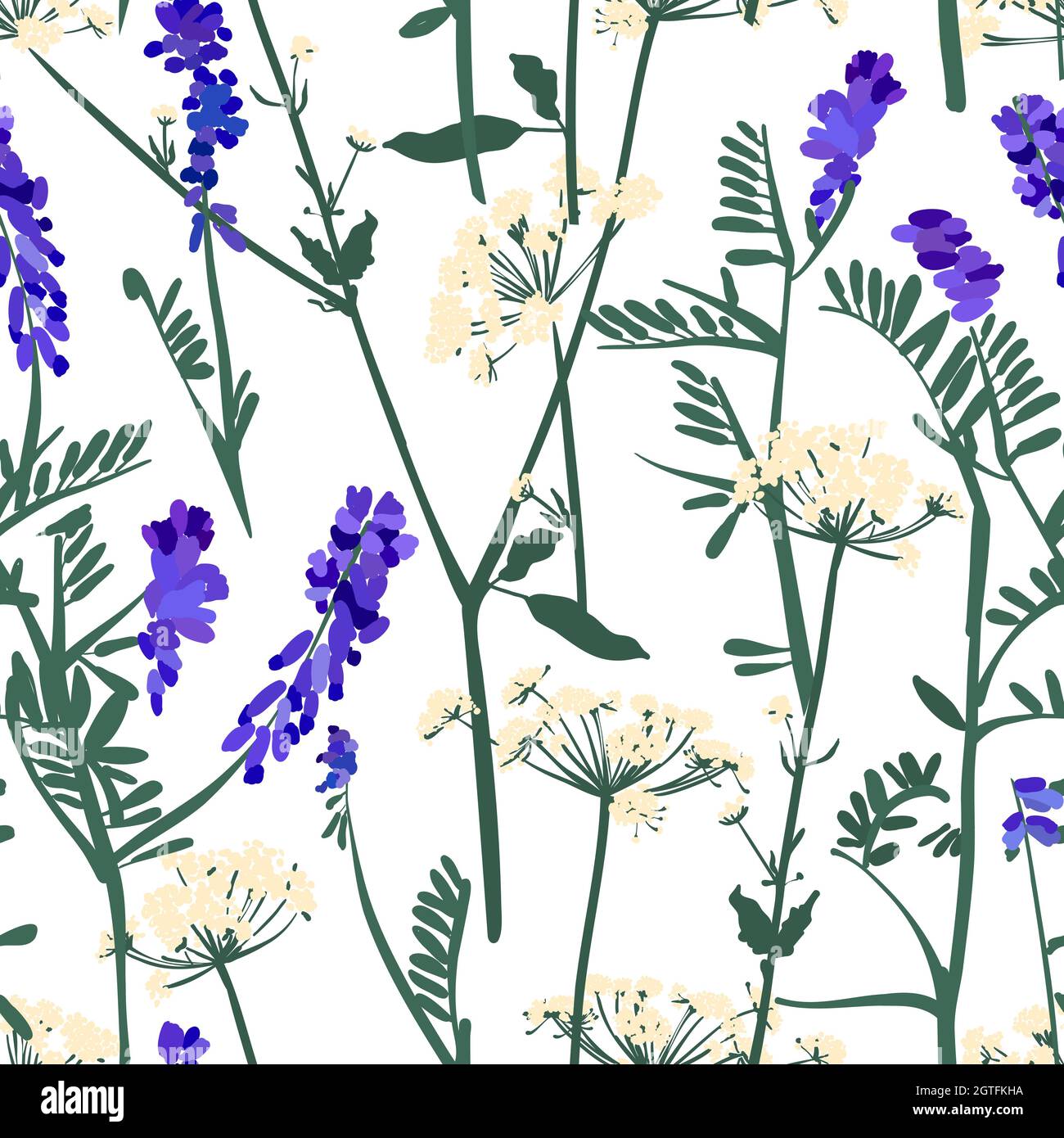 Floral seamless background pattern hand drawn. Wild flowers and leaves ...