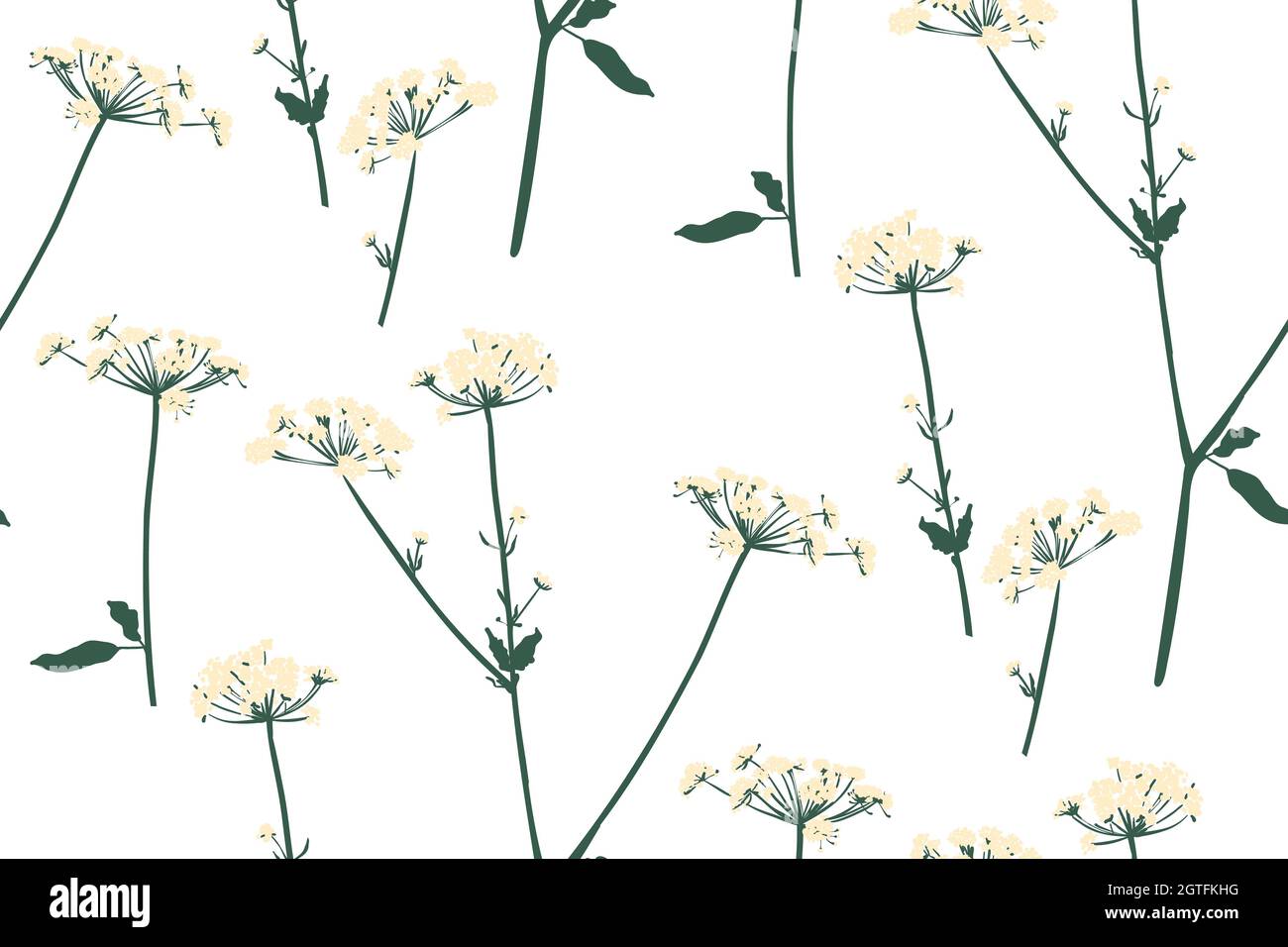 Floral seamless background pattern hand drawn. Wild flowers and leaves ...