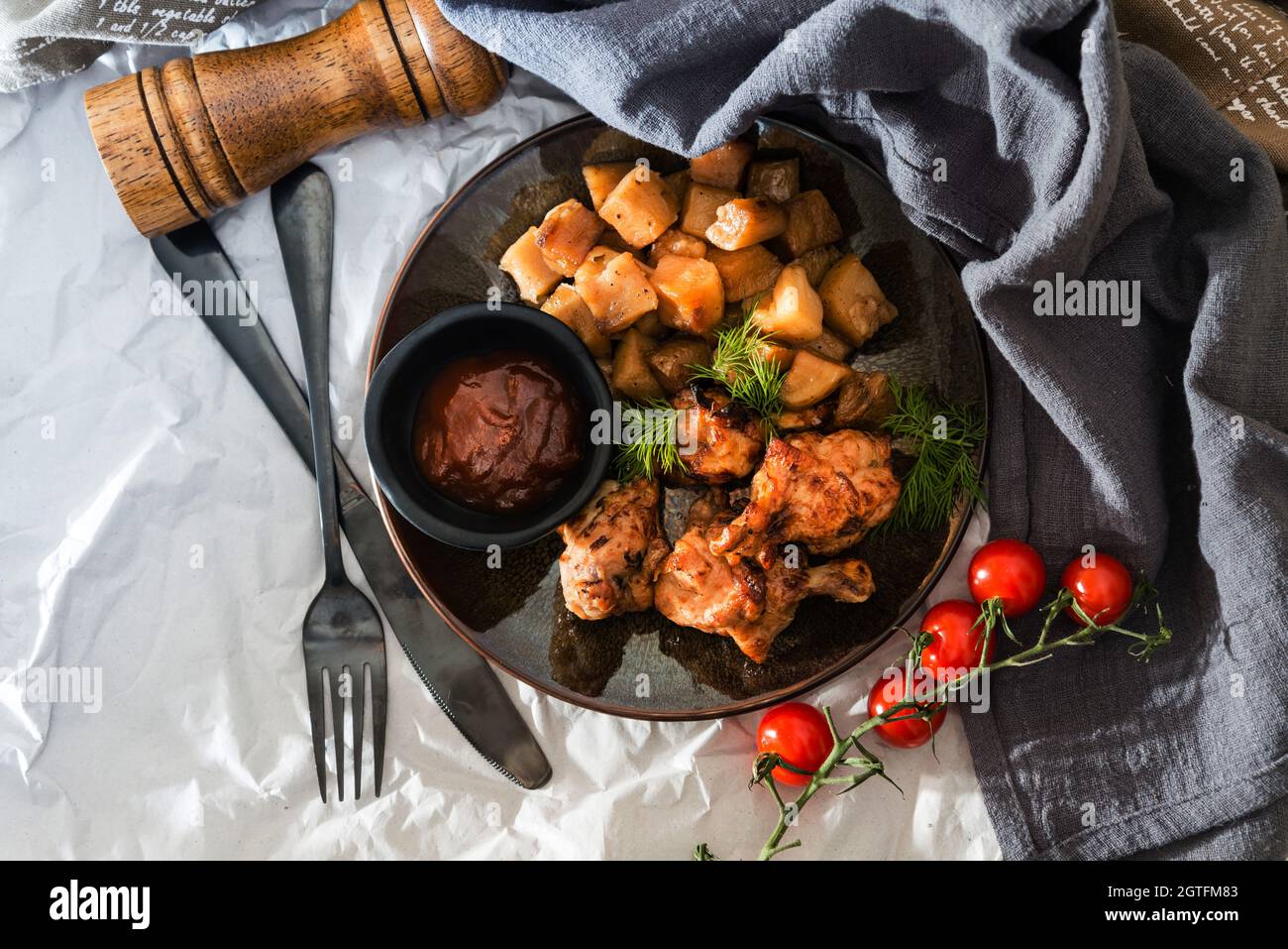 High Angle View Of Food In Plate Stock Photo