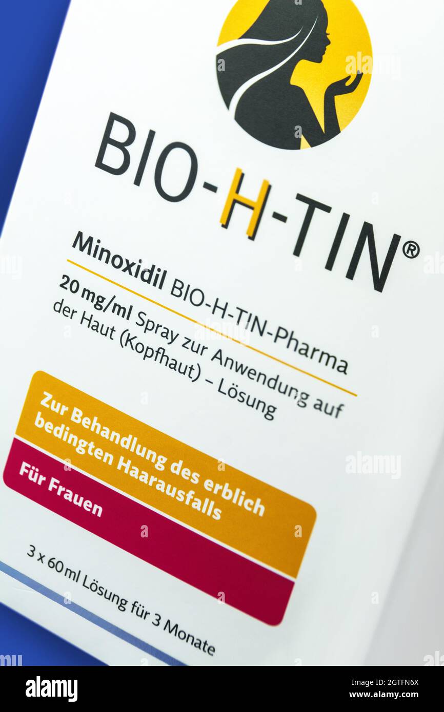 Germany August 2021: Bio-H-Tin Pharma Minoxidil Spray Stock - Alamy